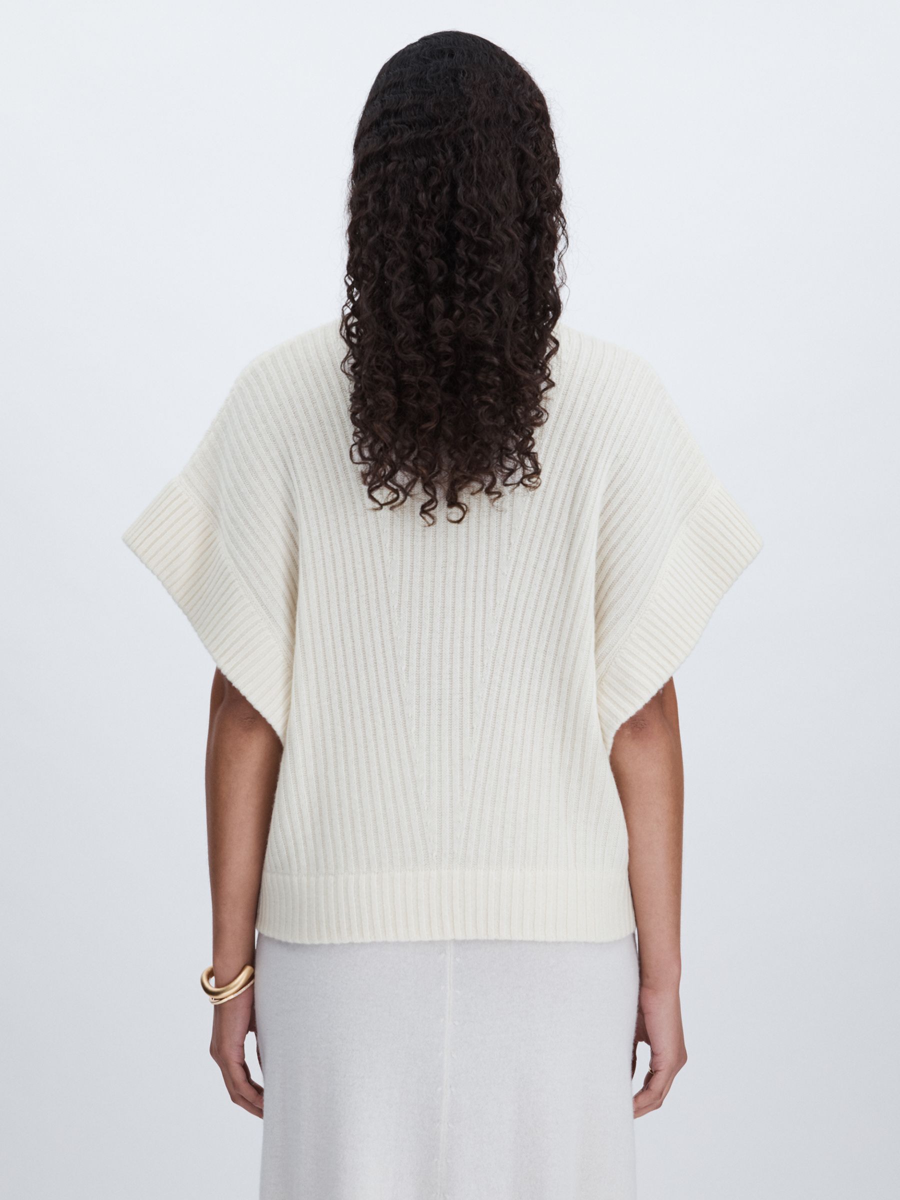 Wool Cashmere Ribbed Top in Cream - Image 5 of 6