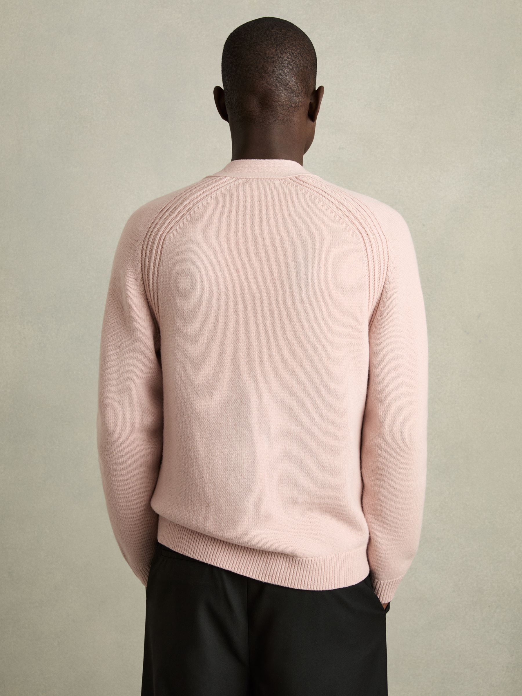 Wool-Blend Ridge-Seam Cardigan in Soft Pink - Image 5 of 7