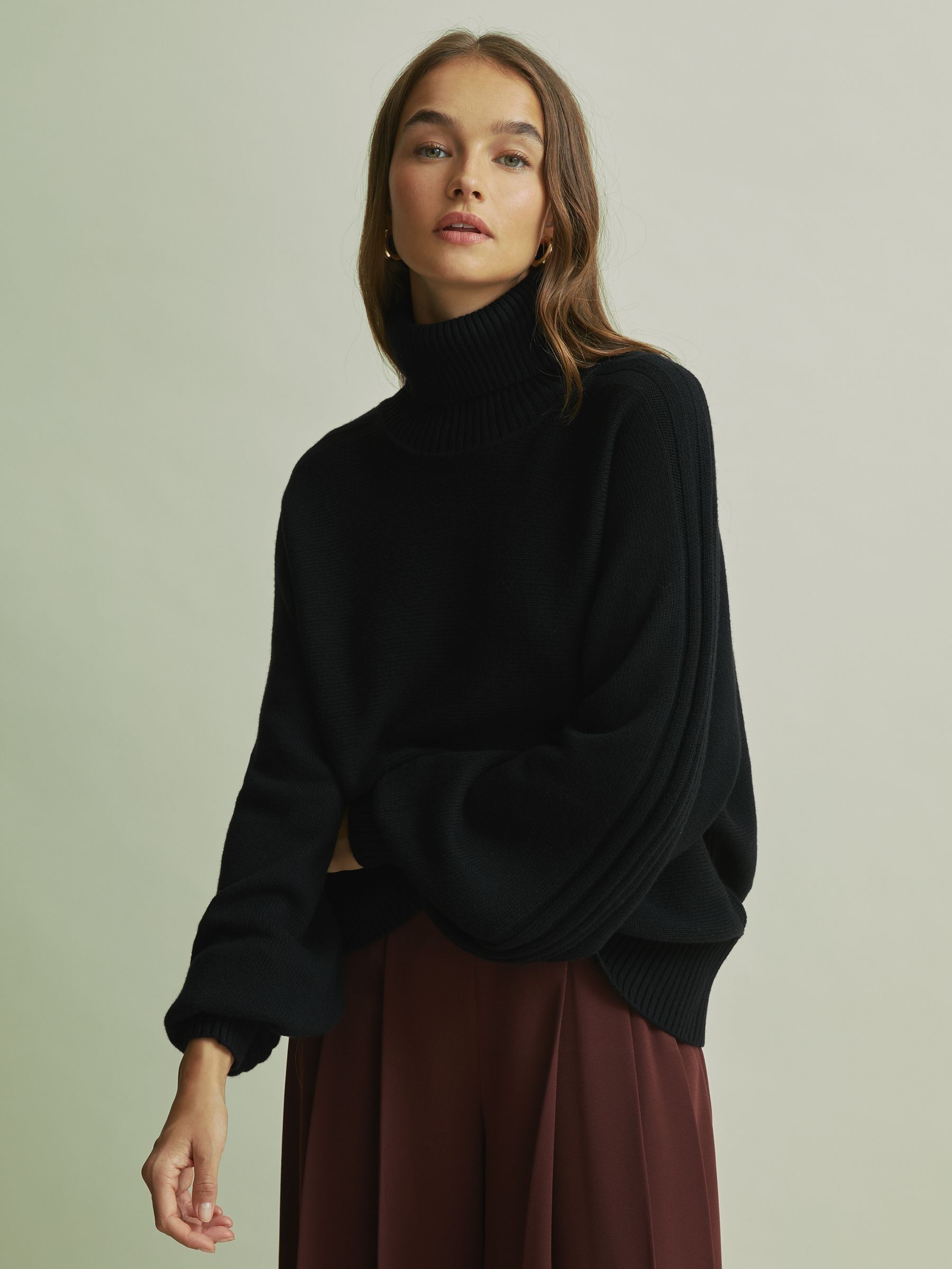Florere Wool Blend Roll Neck Jumper in Black - Image 3 of 6