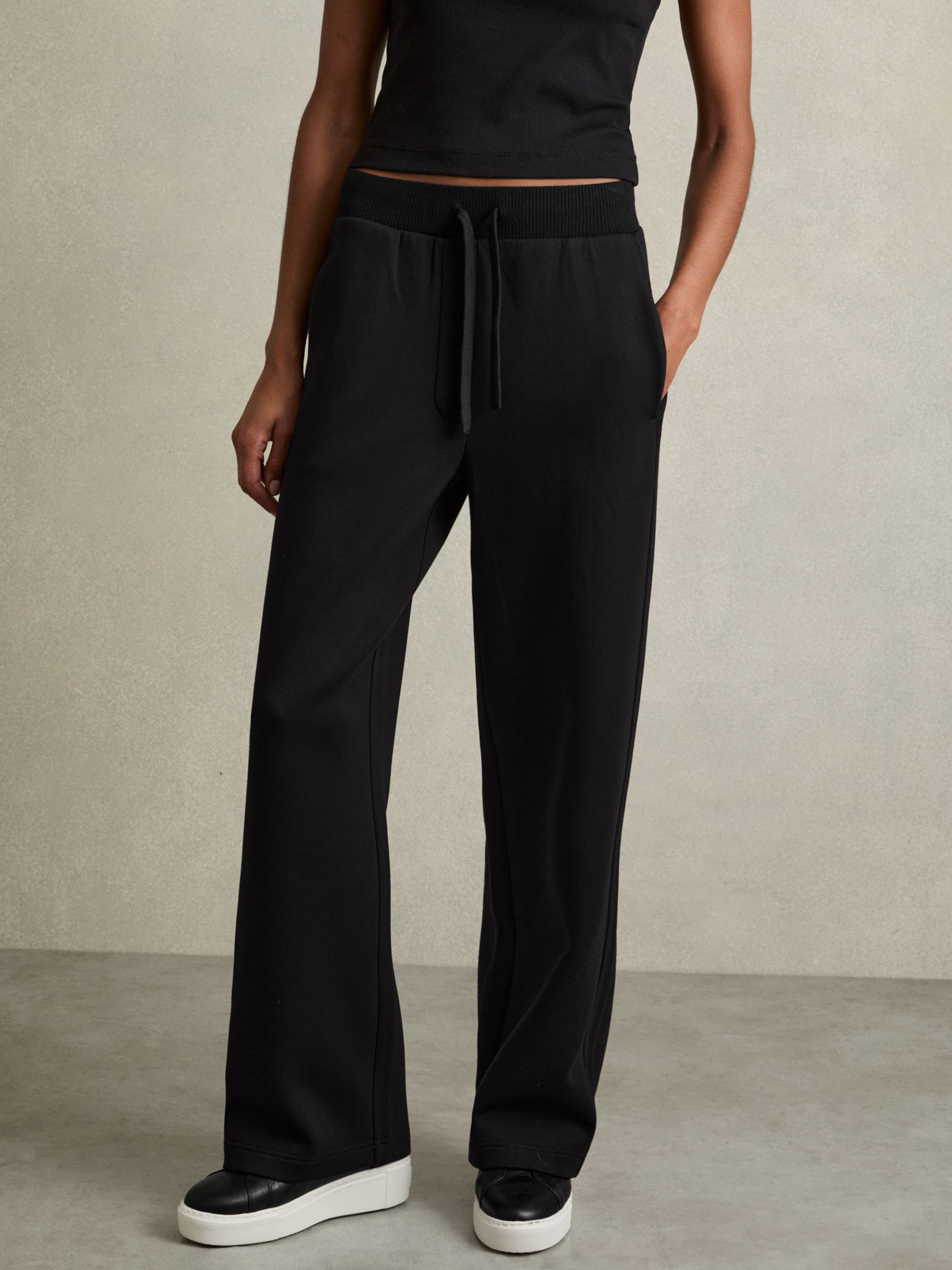 Wide-Leg Jersey Drawstring Joggers in Black - Image 3 of 6