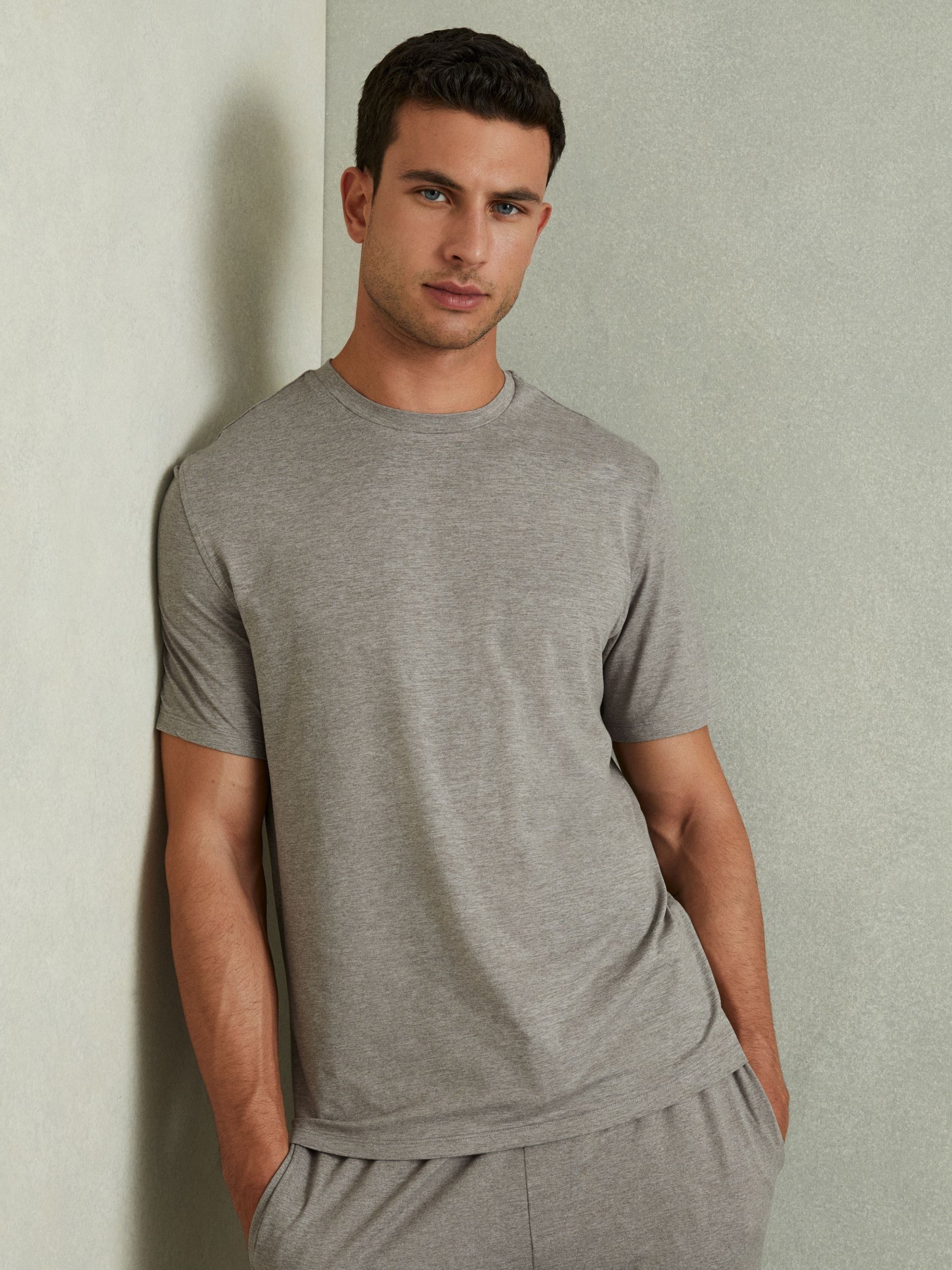 Crew-Neck Jersey T-shirt in Grey Melange - Image 1 of 5
