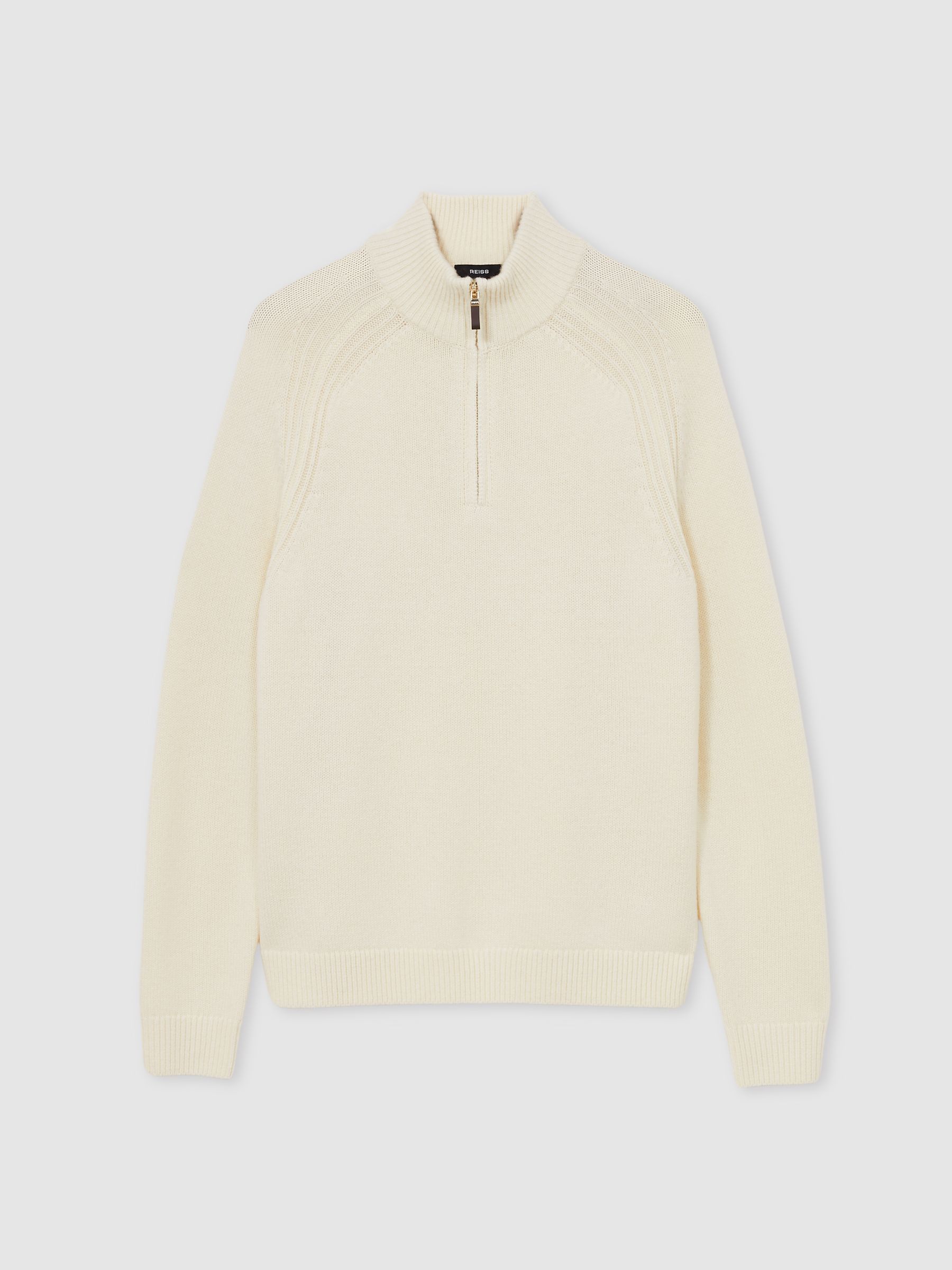 Wool-Blend Ridge-Seam Half-Zip Jumper in White - Image 2 of 6