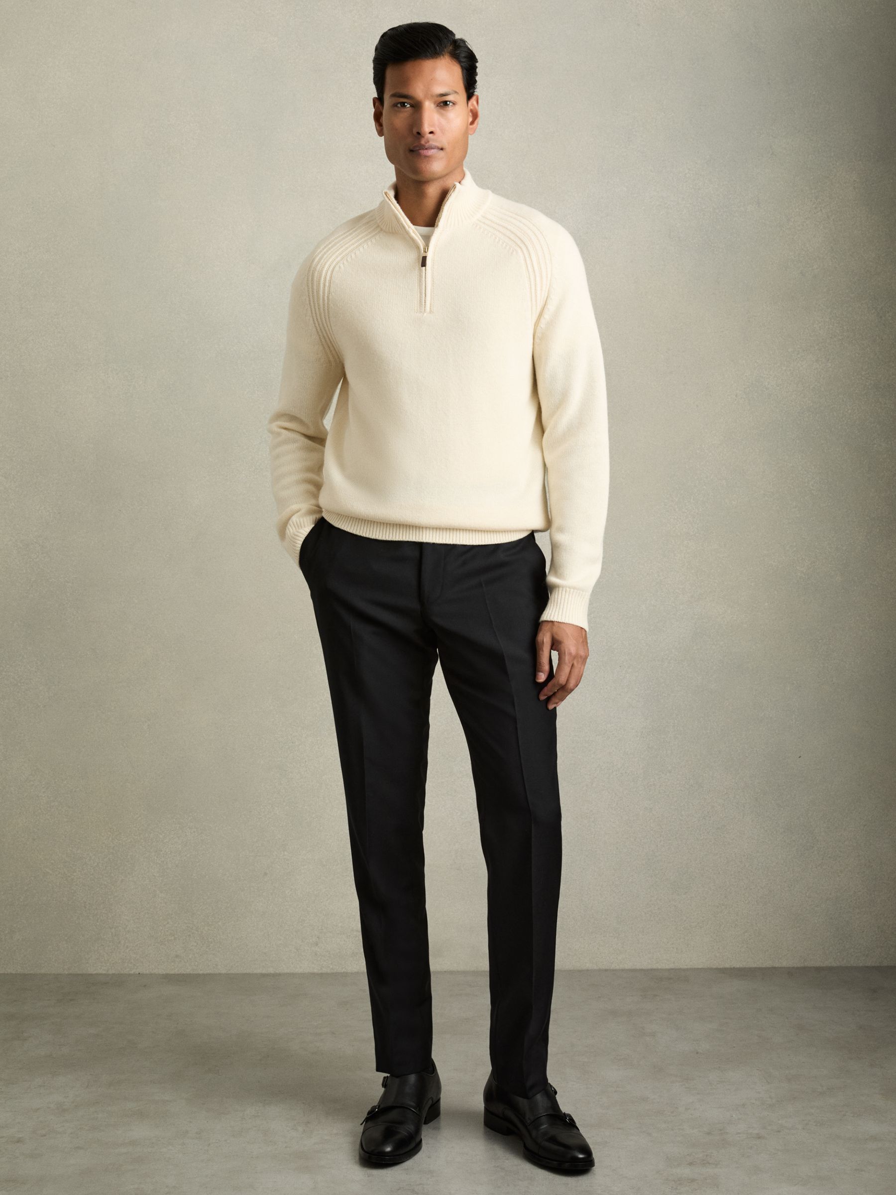 Wool-Blend Ridge-Seam Half-Zip Jumper in White - Image 3 of 6