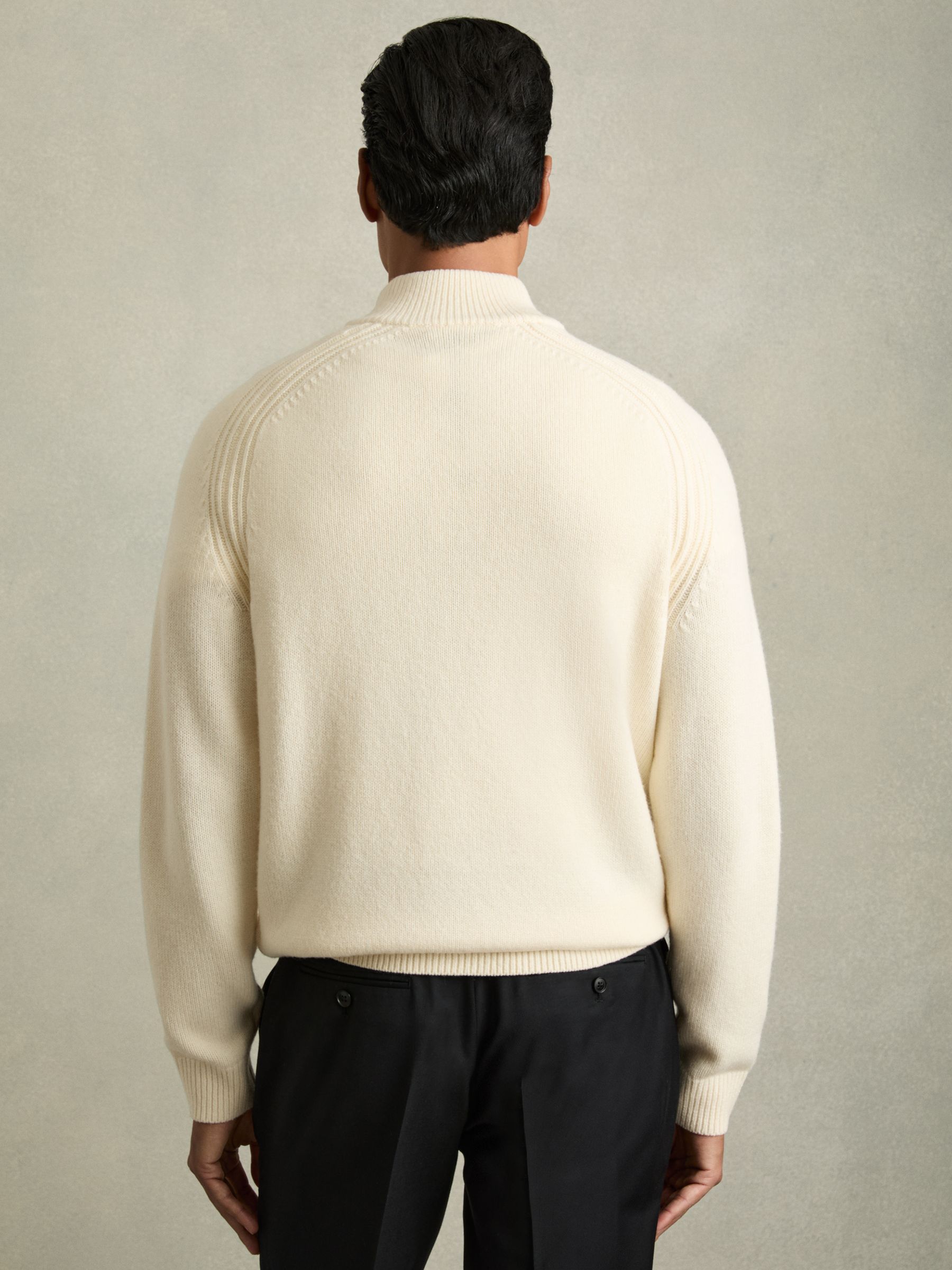 Wool-Blend Ridge-Seam Half-Zip Jumper in White - Image 4 of 6