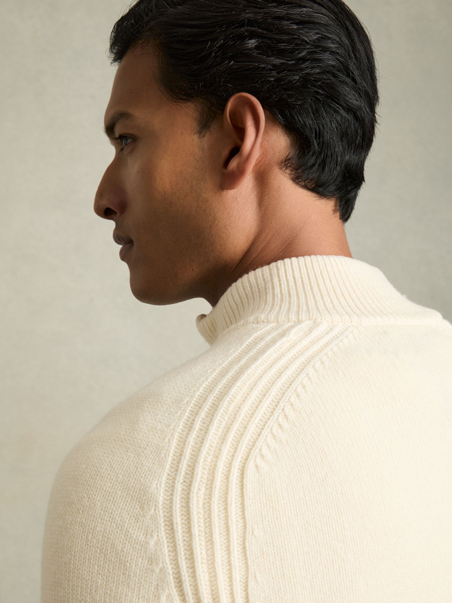 Wool-Blend Ridge-Seam Half-Zip Jumper in White - Image 5 of 6
