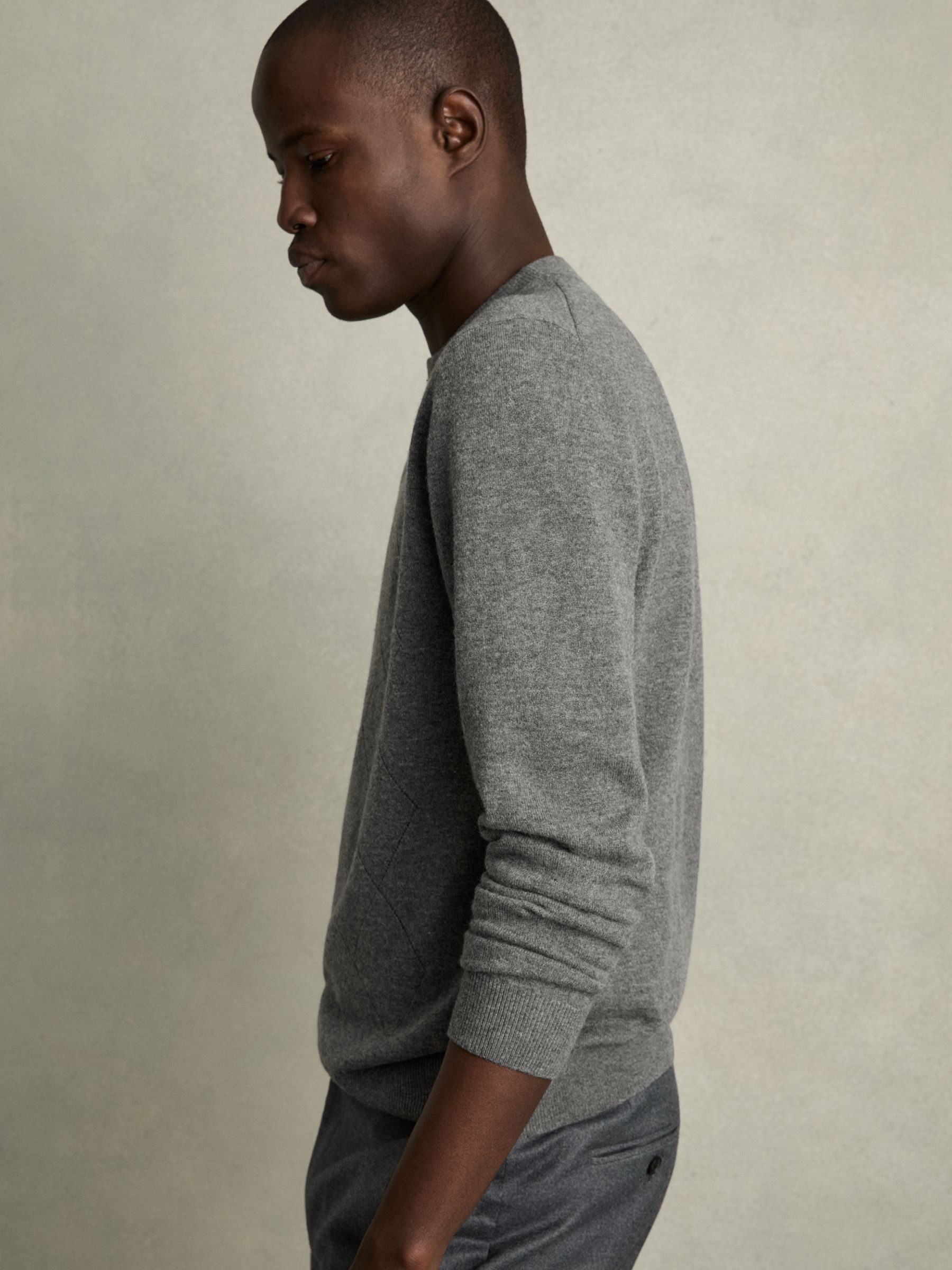 Wool Argyle Crew-Neck Jumper in Mid Grey Melange - Image 3 of 6