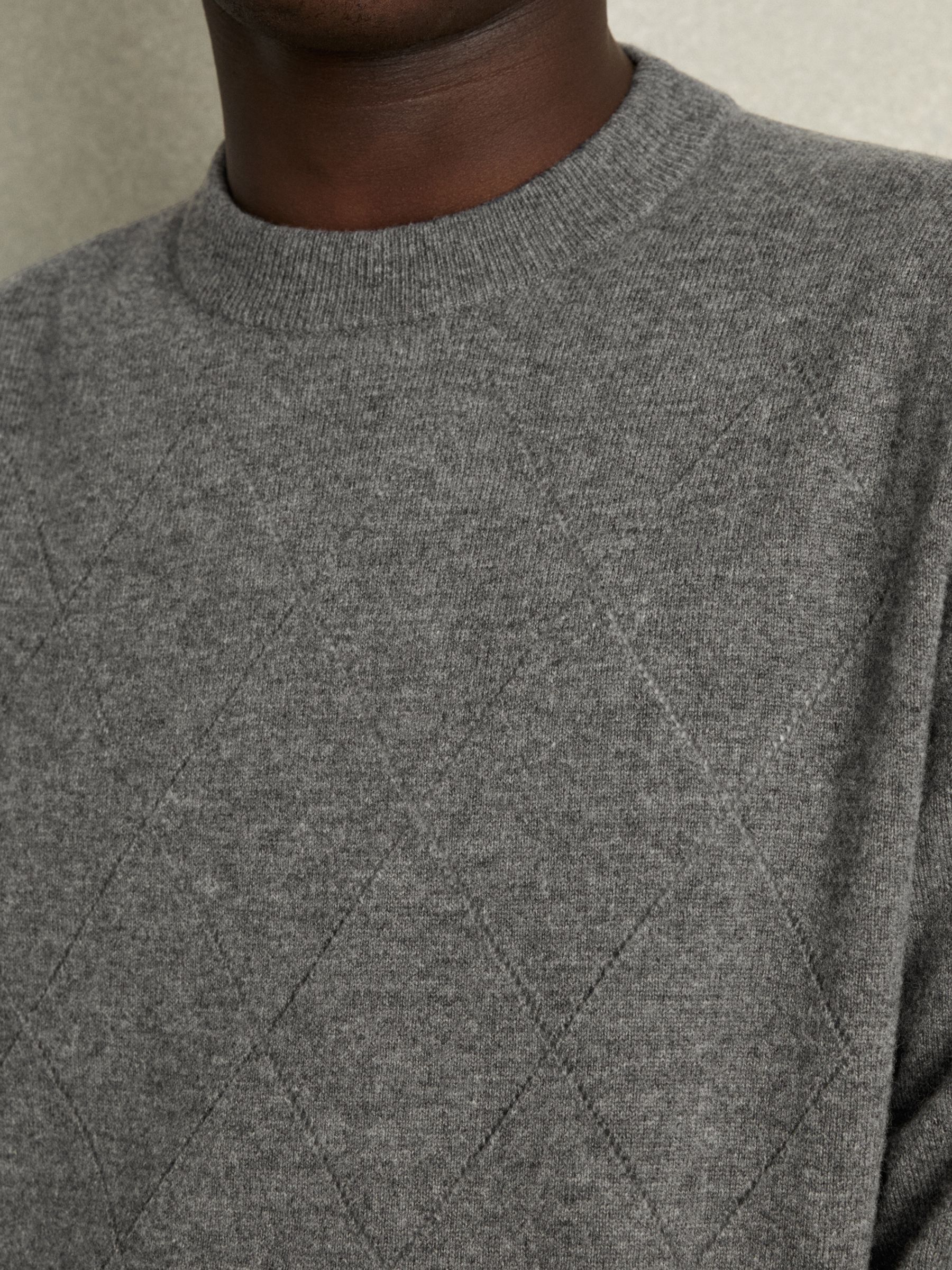 Wool Argyle Crew-Neck Jumper in Mid Grey Melange - Image 4 of 6