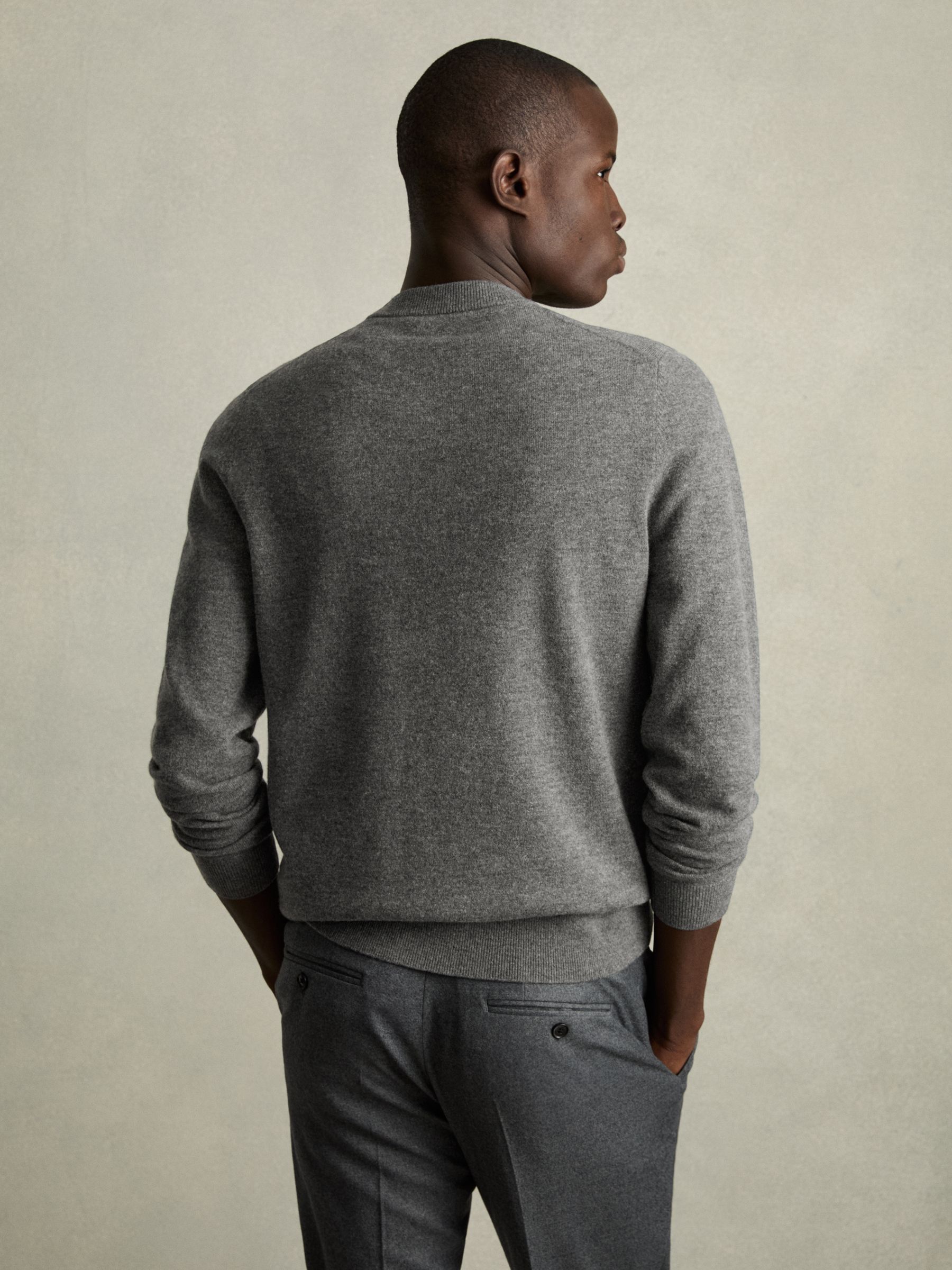 Wool Argyle Crew-Neck Jumper in Mid Grey Melange - Image 5 of 6