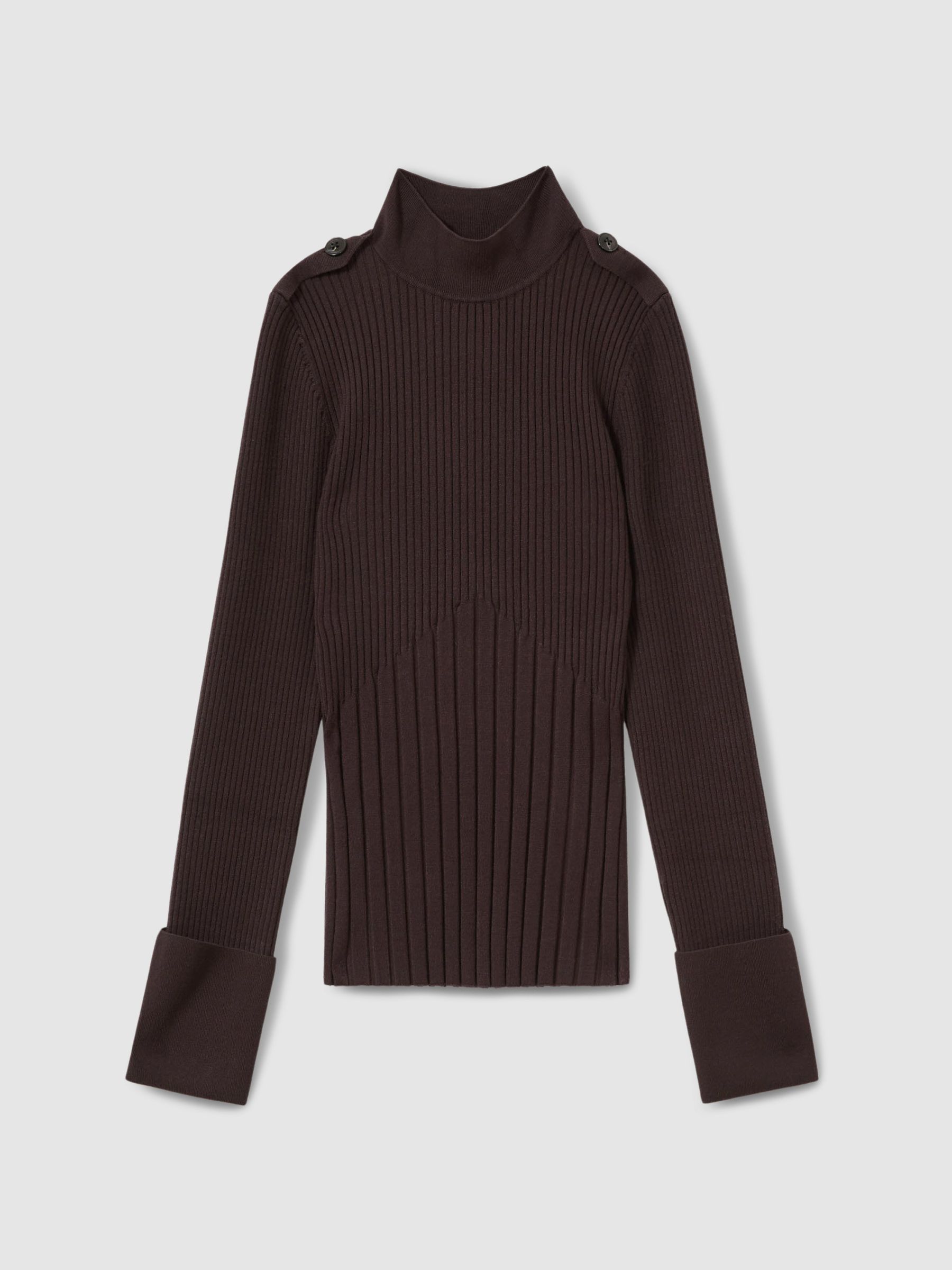 Rib-Knit High-Neck Top in Burgundy - Image 2 of 5
