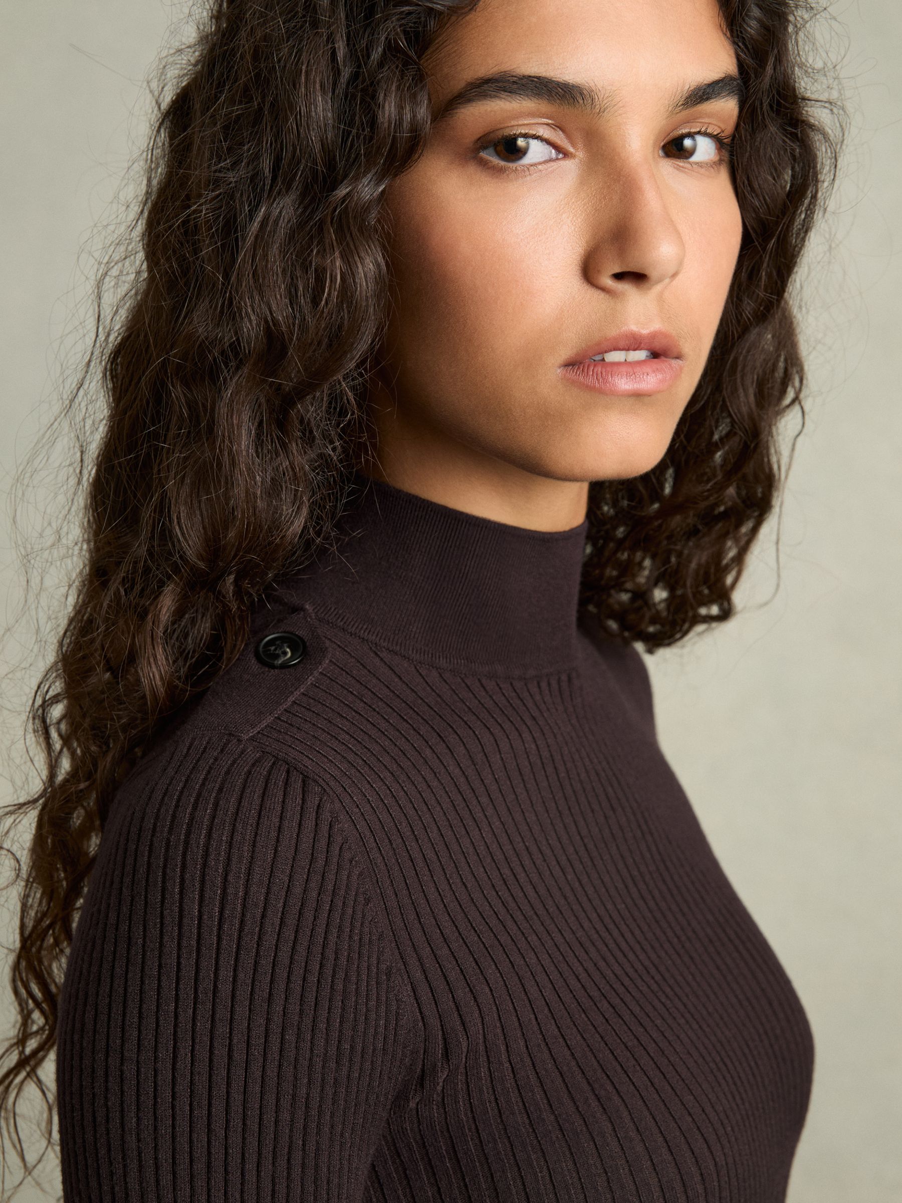 Rib-Knit High-Neck Top in Burgundy - Image 3 of 5