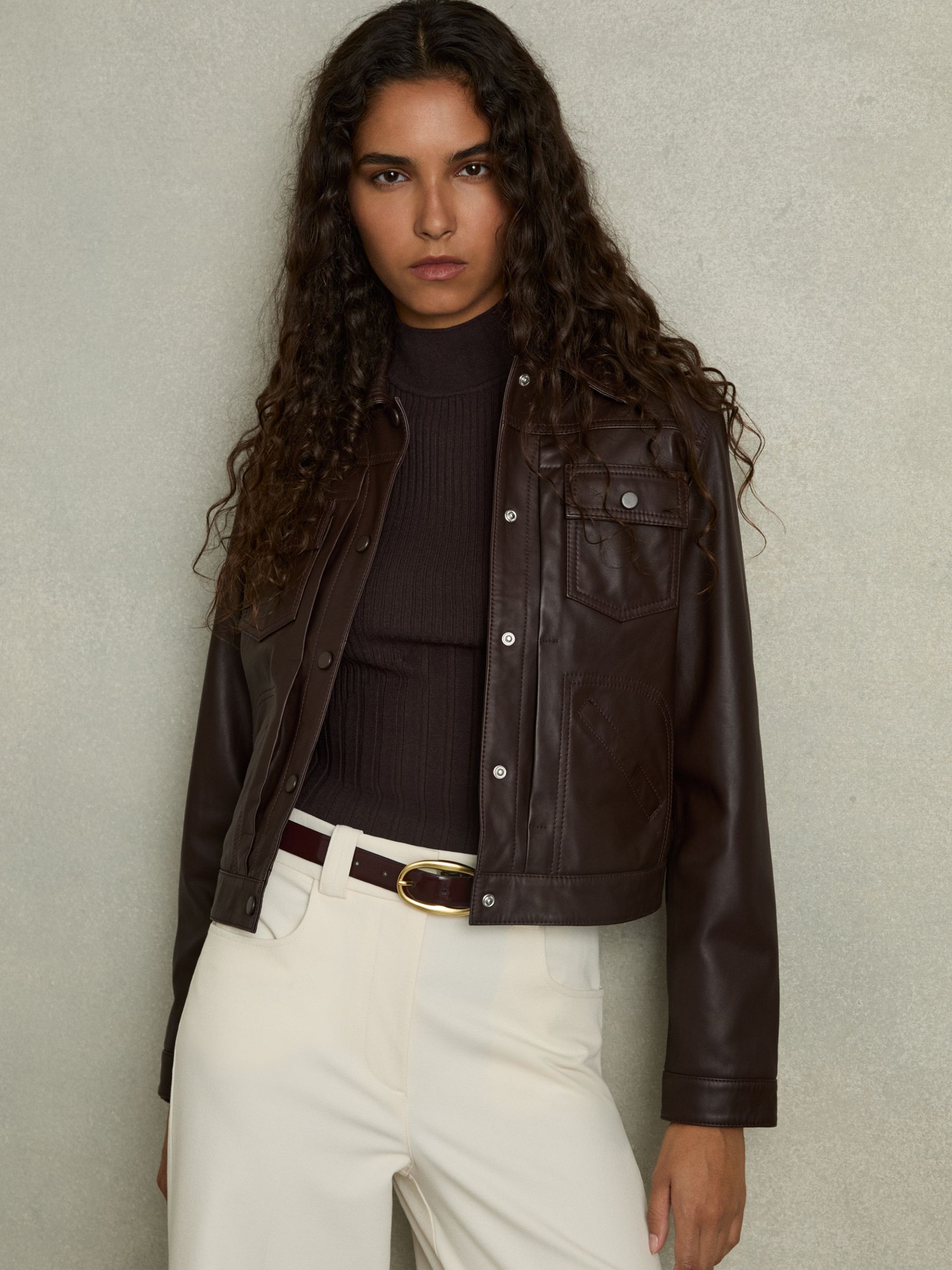 Rib-Knit High-Neck Top in Burgundy - Image 5 of 5