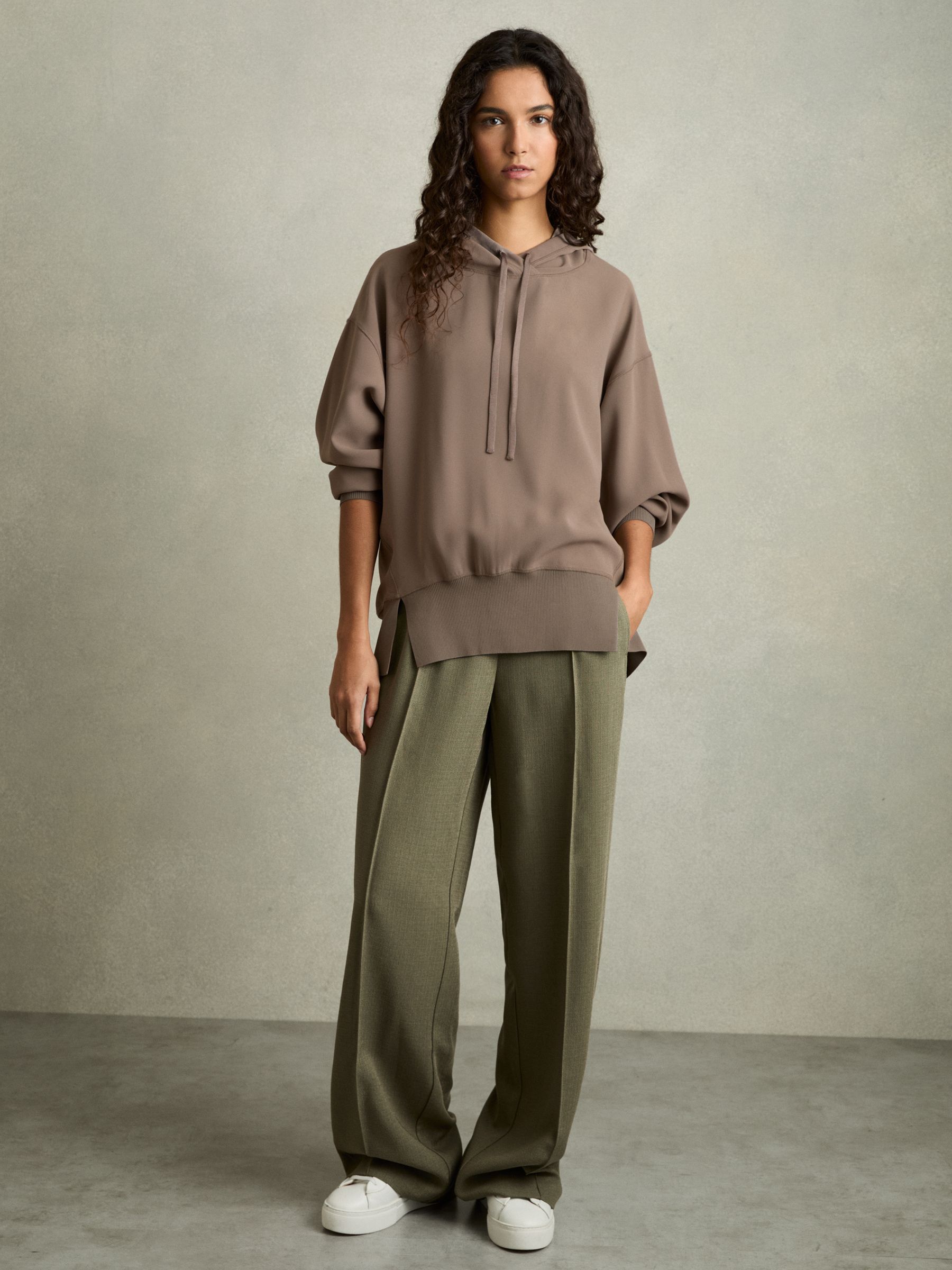 Woven Hooded Top in Mink - Image 3 of 7