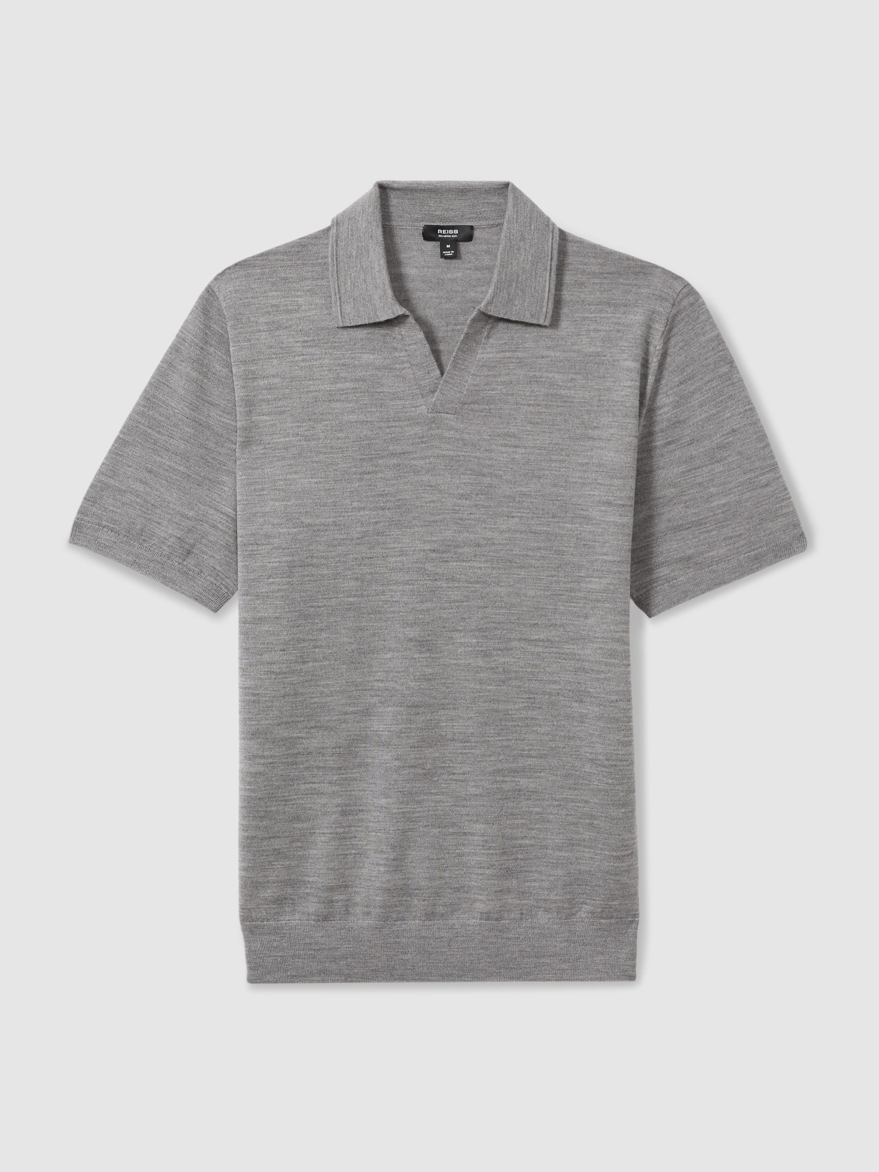 Merino Wool Open Collar Polo Shirt in Warm Grey Melange - Image 2 of 7
