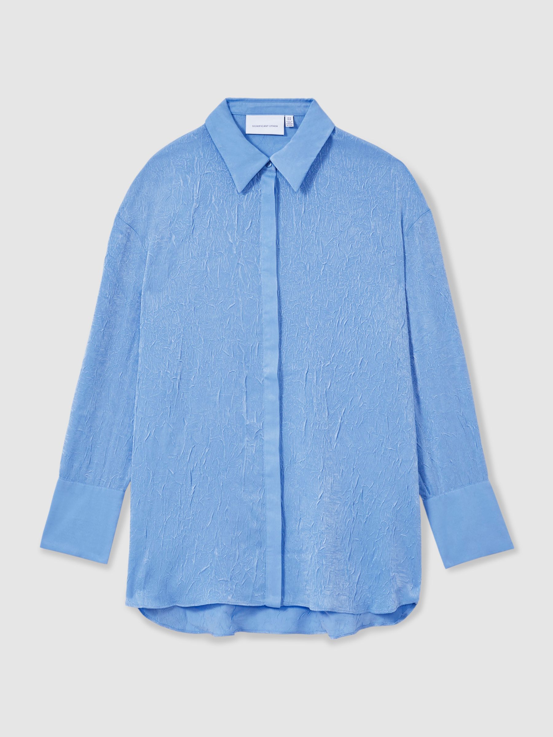 Crinkle Satin Shirt in Periwinkle - Image 2 of 6