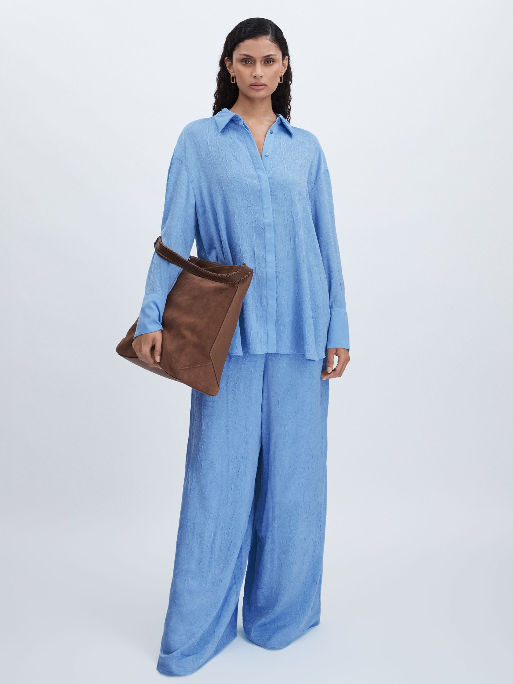Crinkle Satin Shirt in Periwinkle - Image 3 of 6