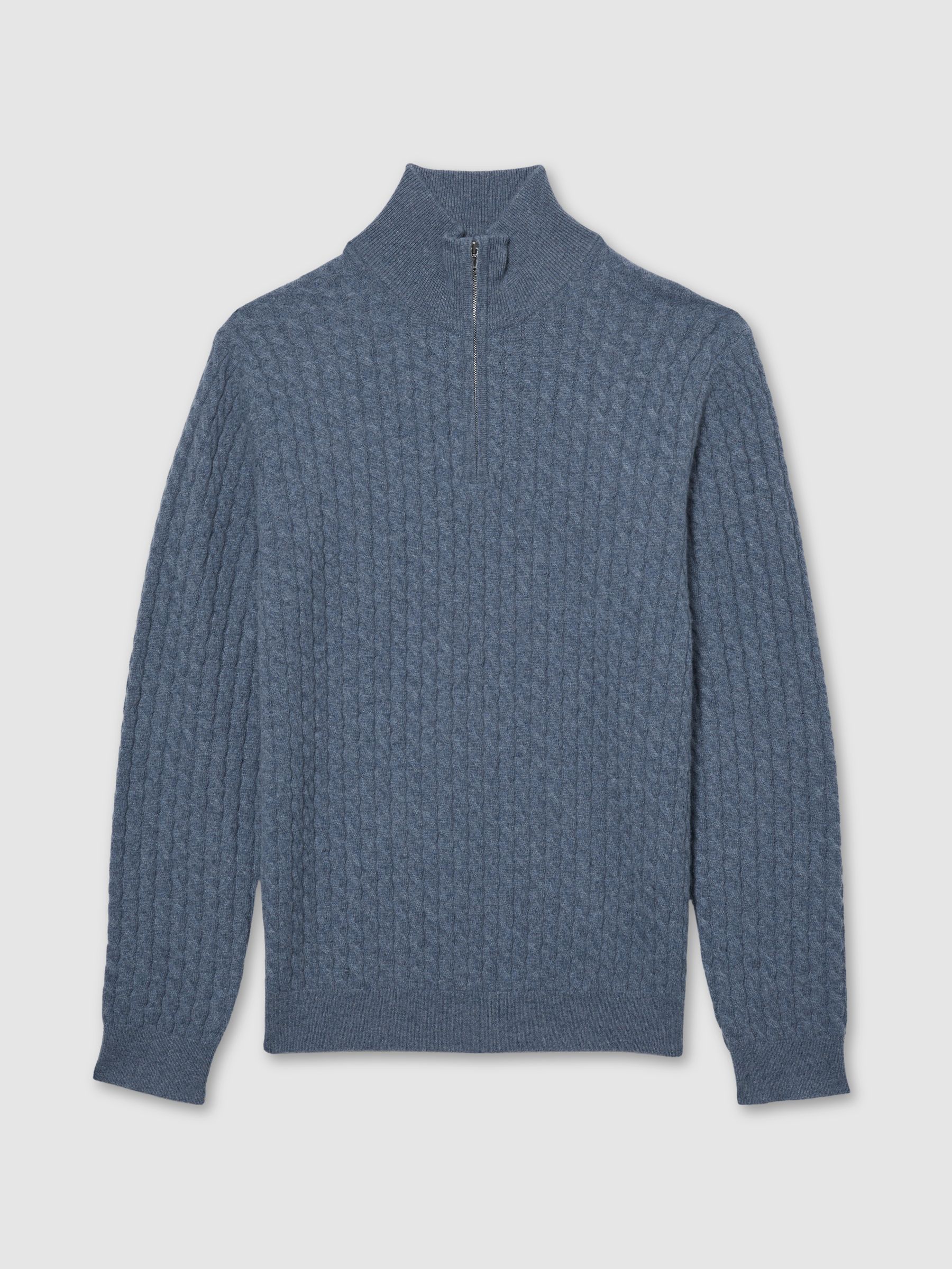 Atelier Cabled-Cashmere Zip-Neck Jumper in Airforce Blue Melange - Image 2 of 6