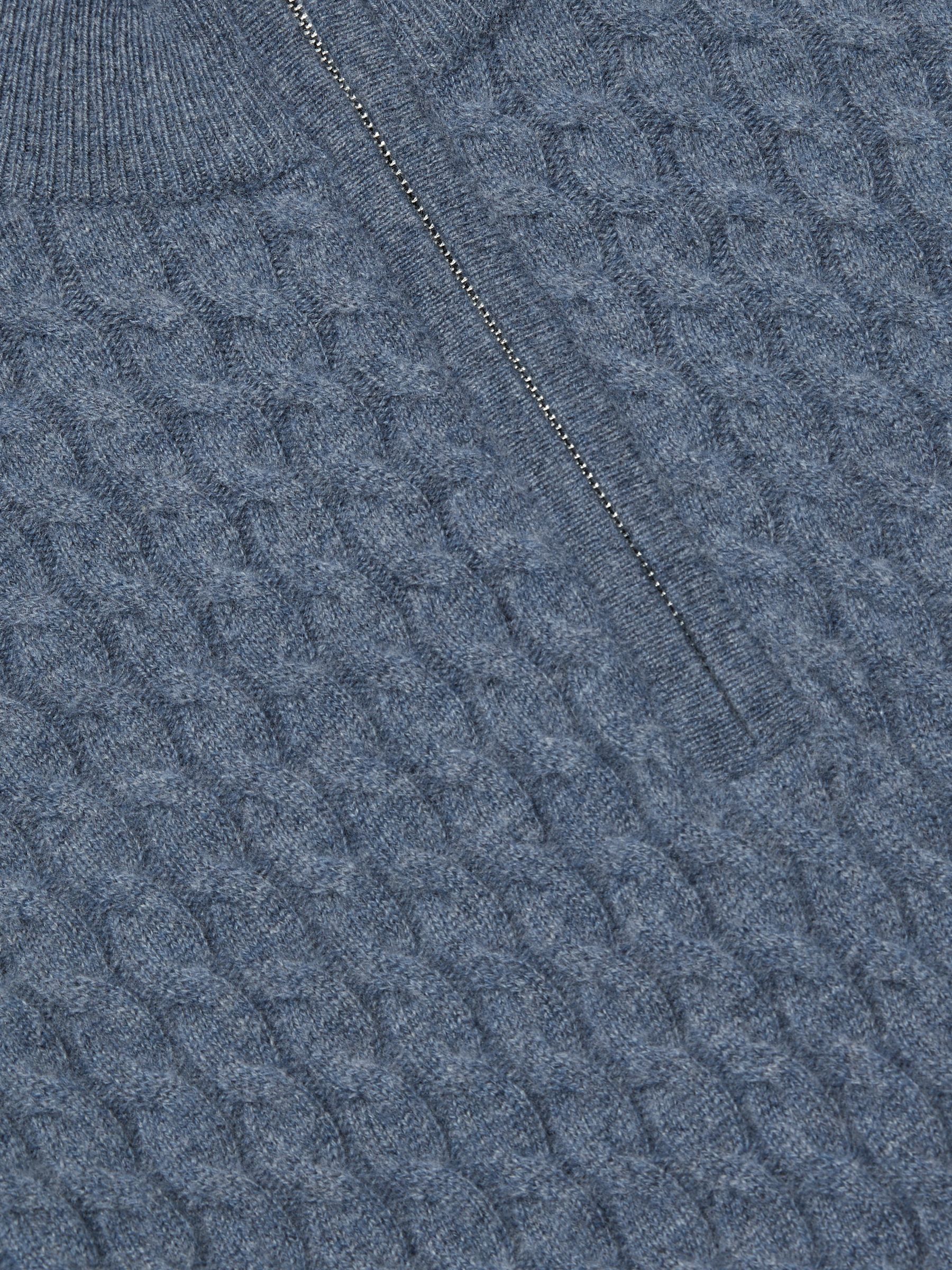 Atelier Cabled-Cashmere Zip-Neck Jumper in Airforce Blue Melange - Image 6 of 6