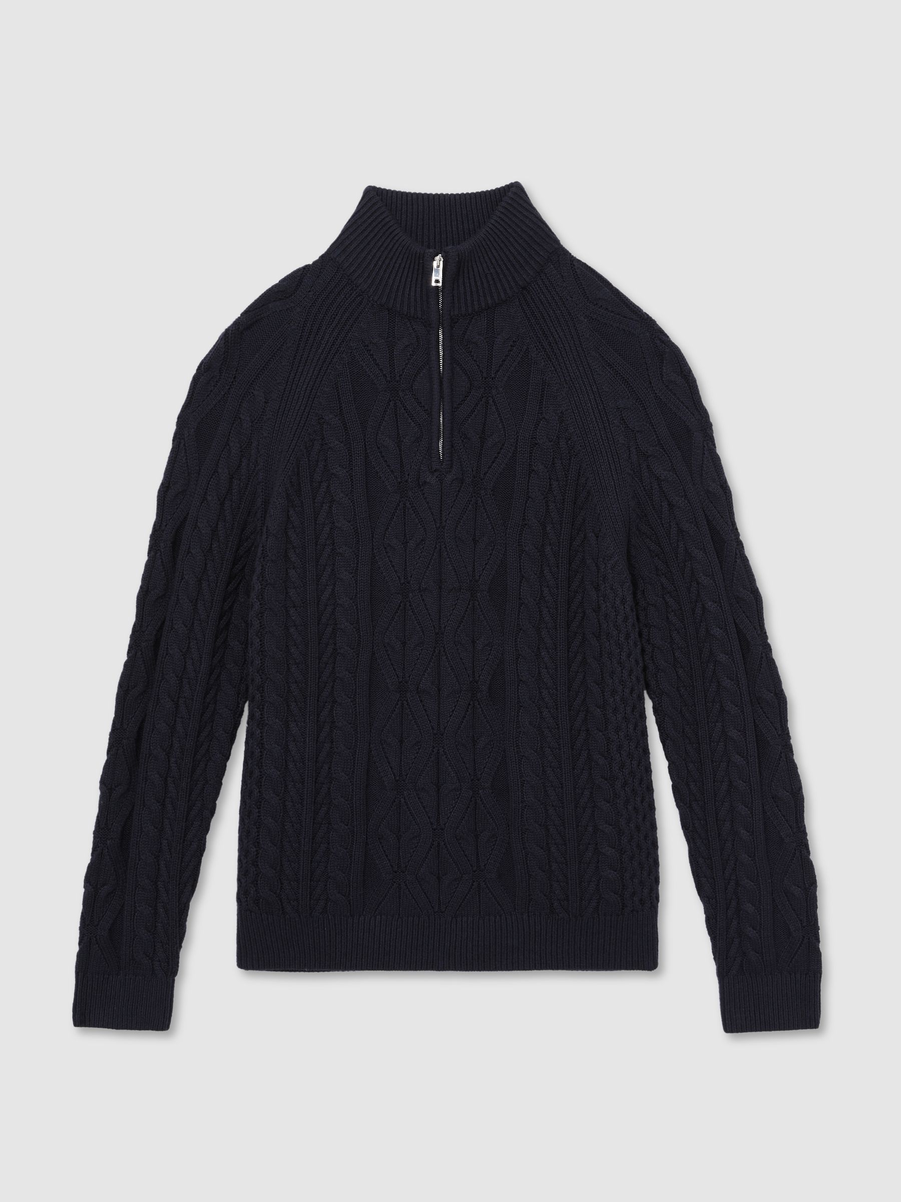 Cable-Knit Half-Zip Jumper in Navy - Image 2 of 6