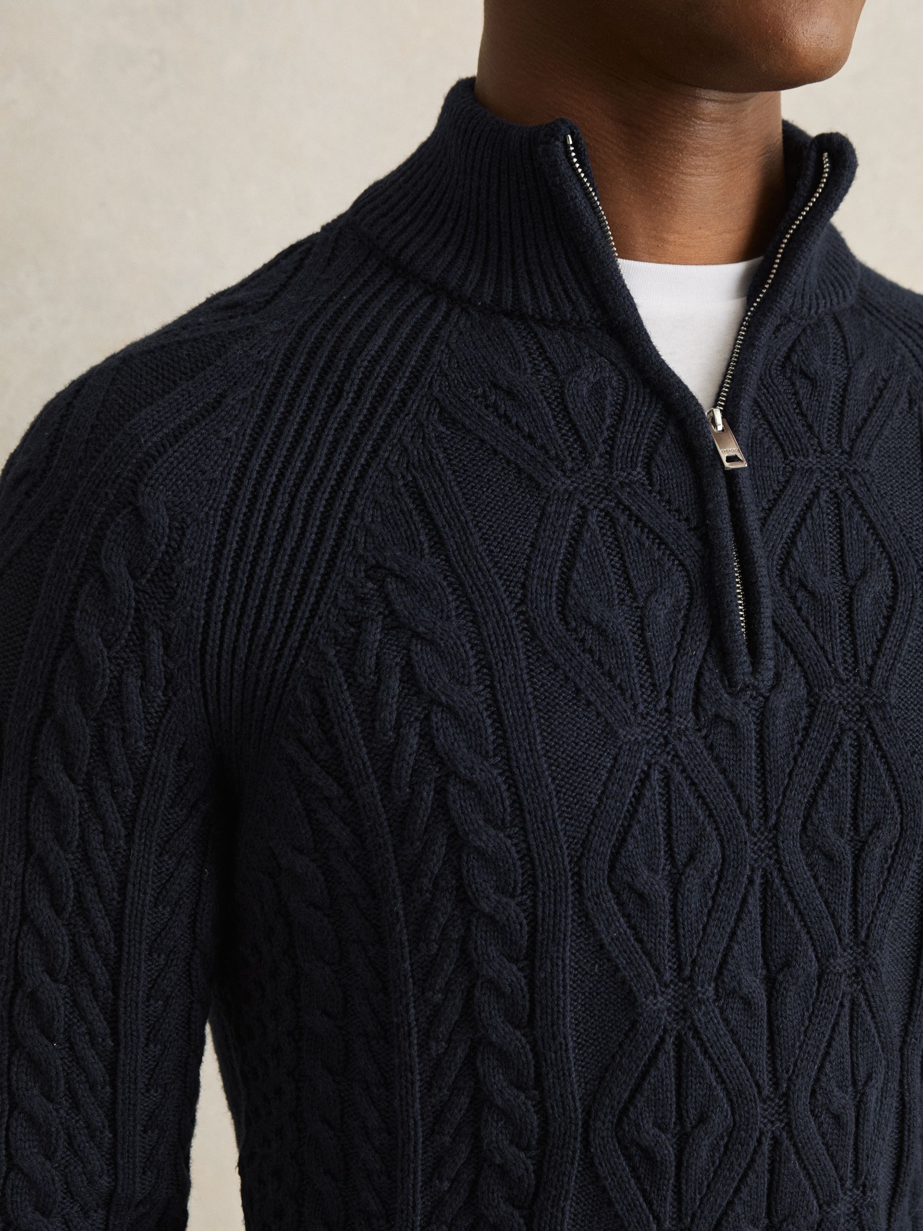 Cable-Knit Half-Zip Jumper in Navy - Image 4 of 6