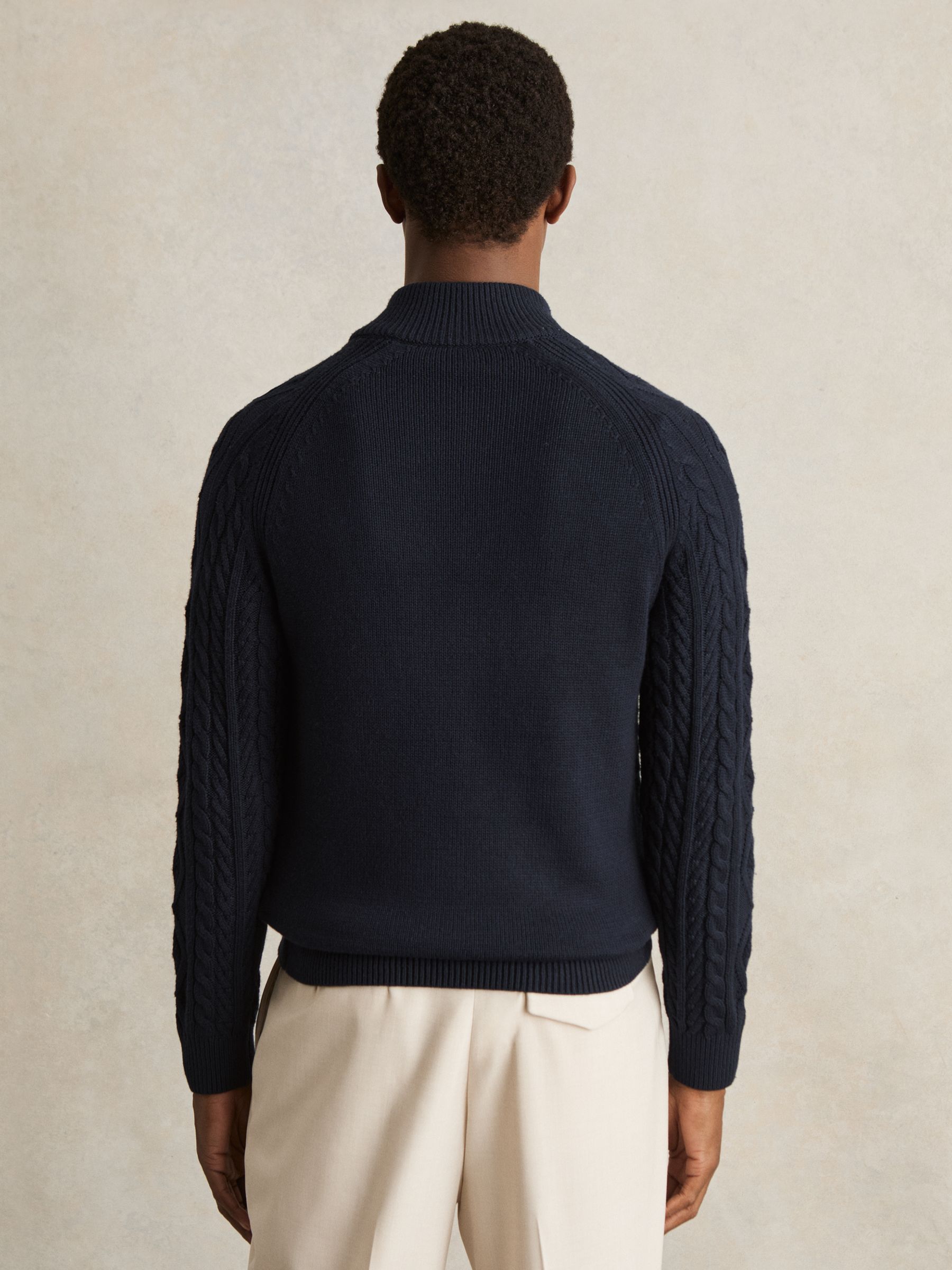 Cable-Knit Half-Zip Jumper in Navy - Image 5 of 6