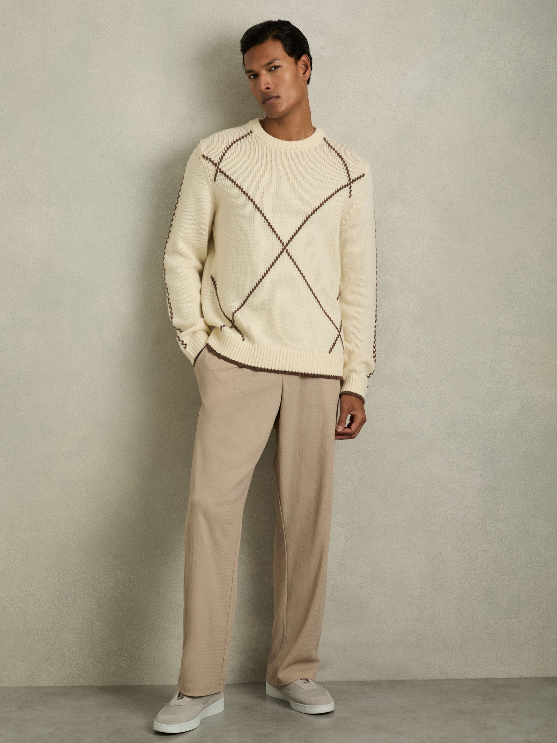 Wool-Blend Embroidered Jumper in White/Brown - Image 3 of 7