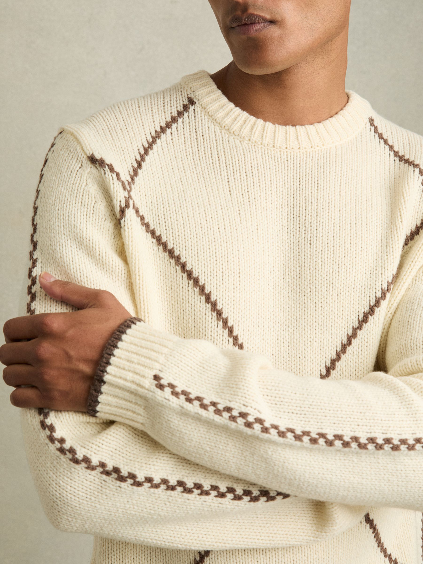 Wool-Blend Embroidered Jumper in White/Brown - Image 4 of 7