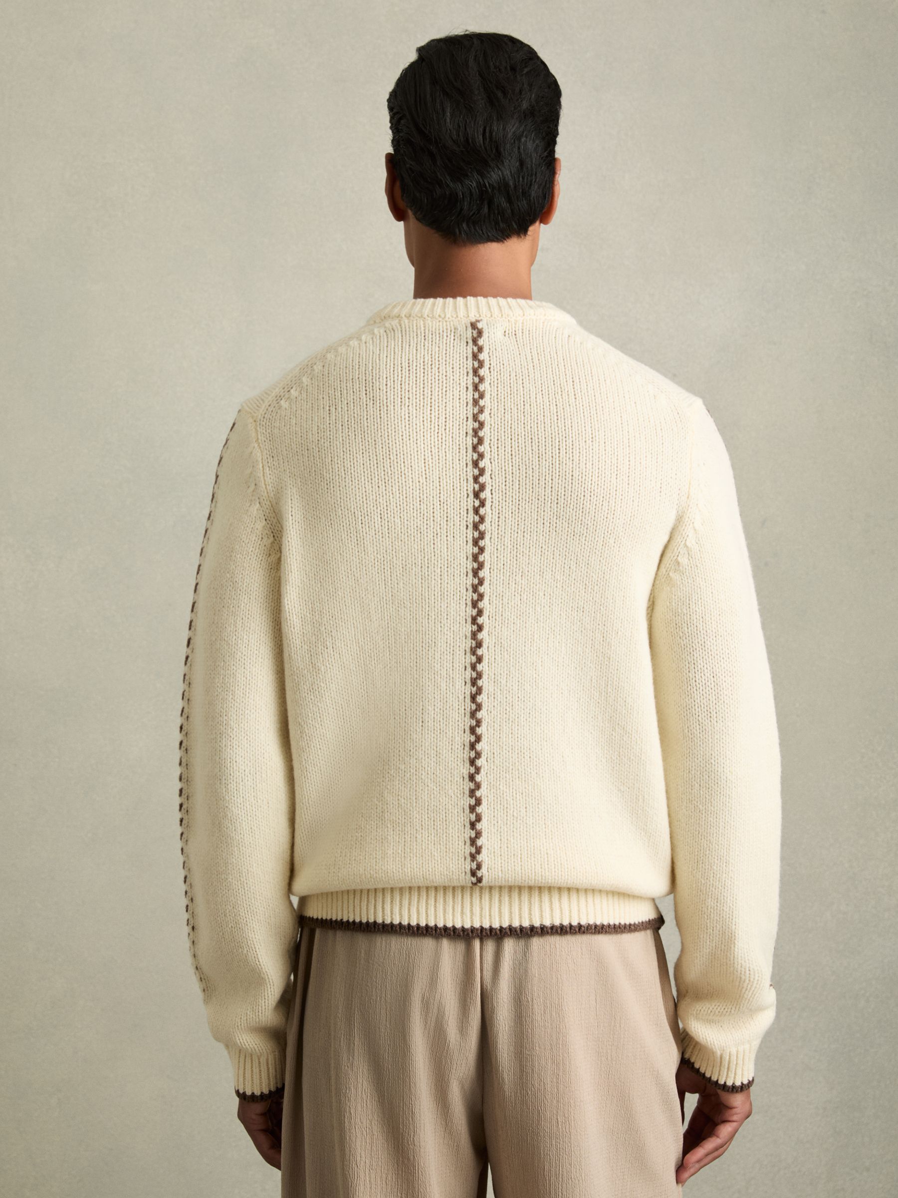 Wool-Blend Embroidered Jumper in White/Brown - Image 5 of 7