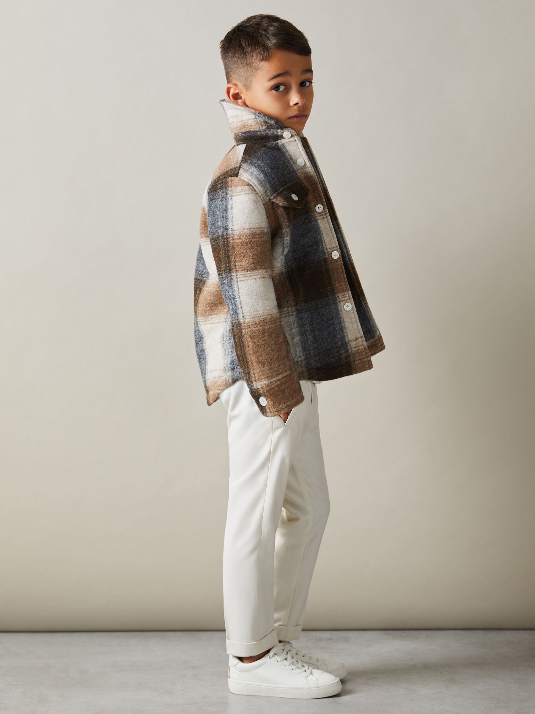 Brushed-Tweed Checked Overshirt in Brown Melange - Image 2 of 4