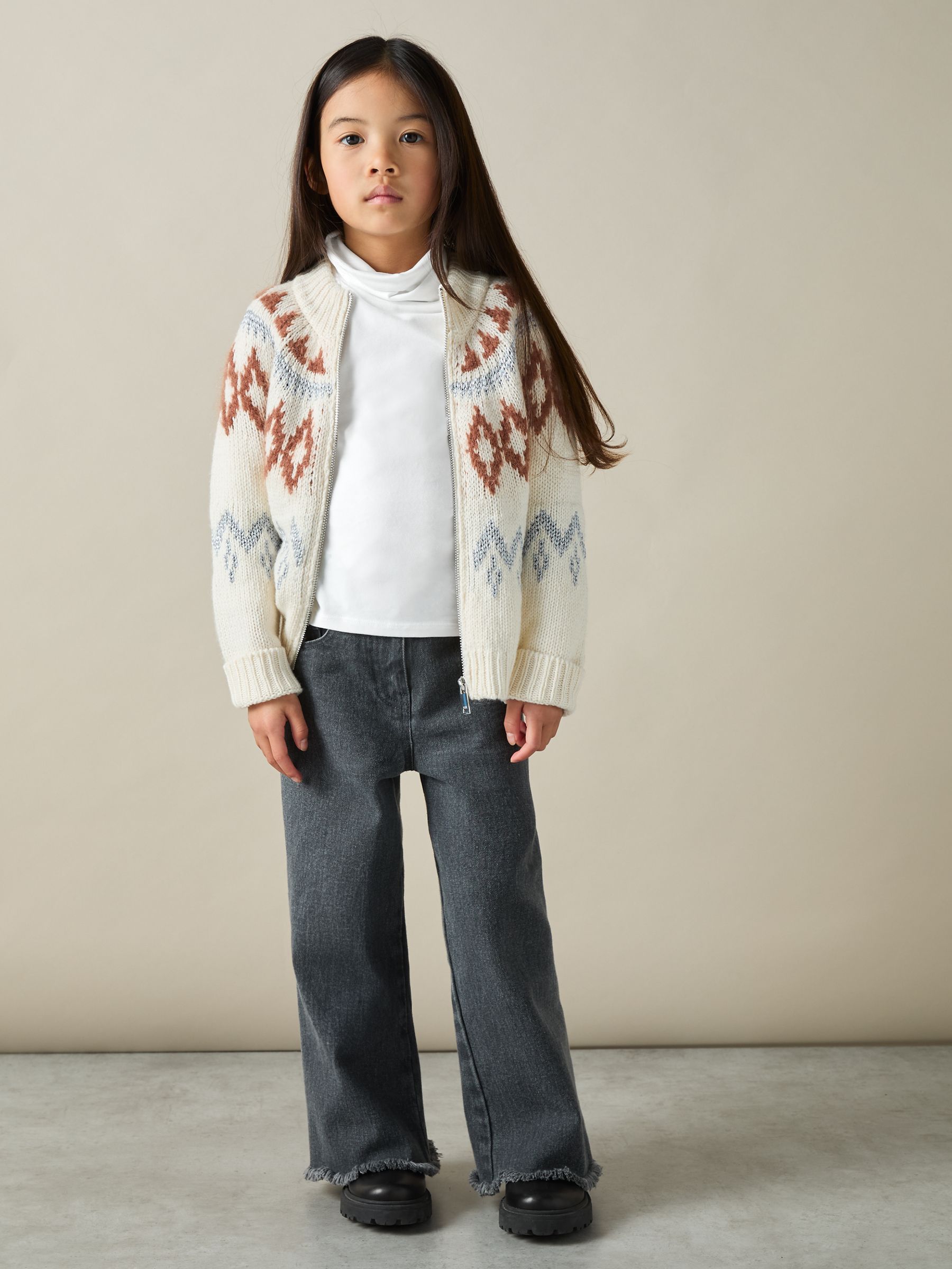4-9 yrs Cotton-Jersey Roll-Neck Top with Stretch in Ivory - Image 3 of 4