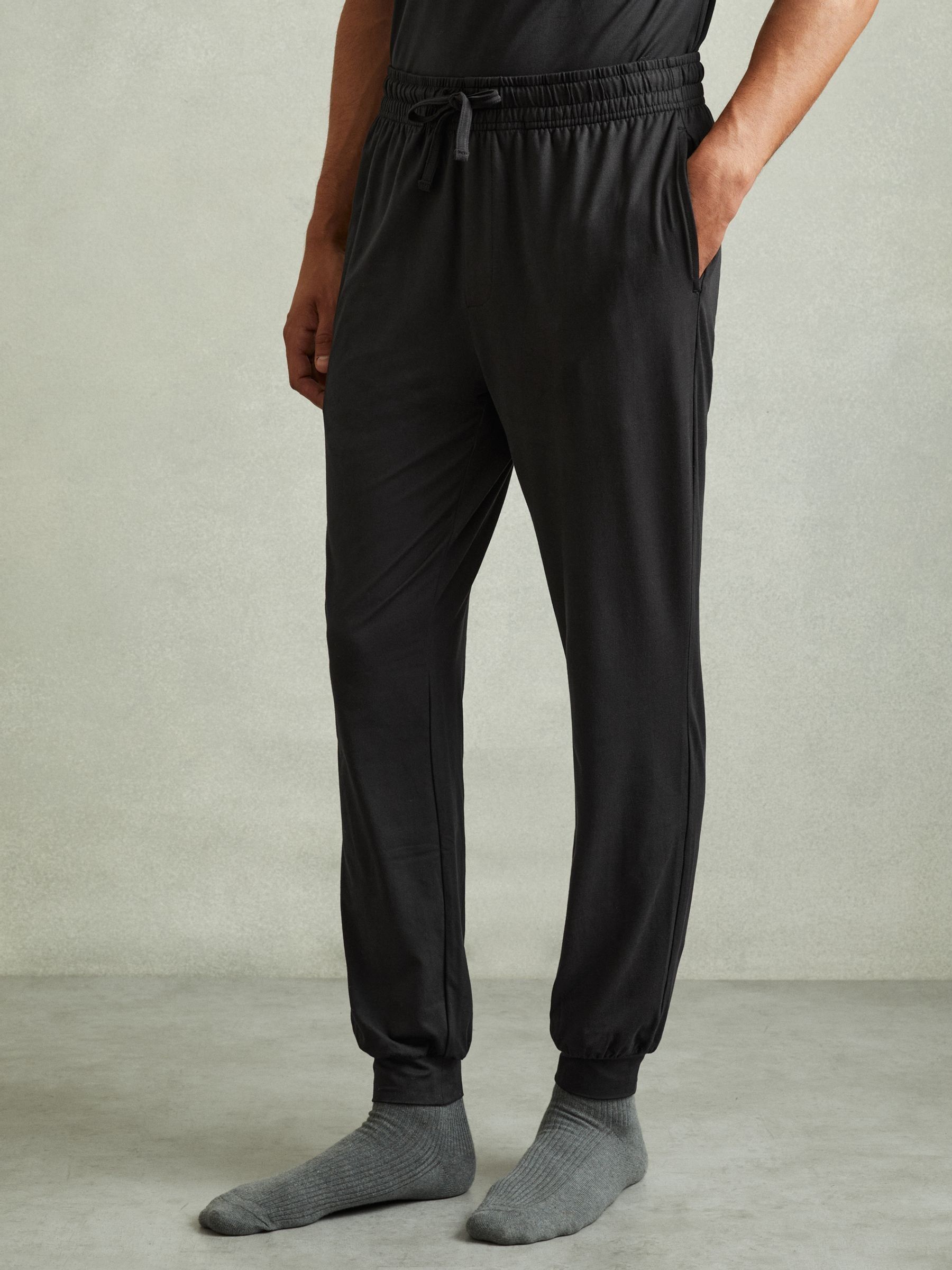 Tapered Stretch-Jersey Joggers in Black - Image 3 of 6