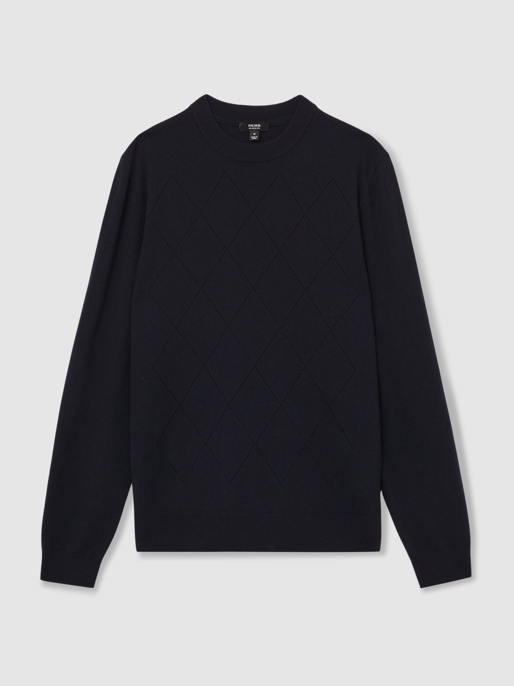 Wool Argyle Crew-Neck Jumper in Navy - Image 2 of 7