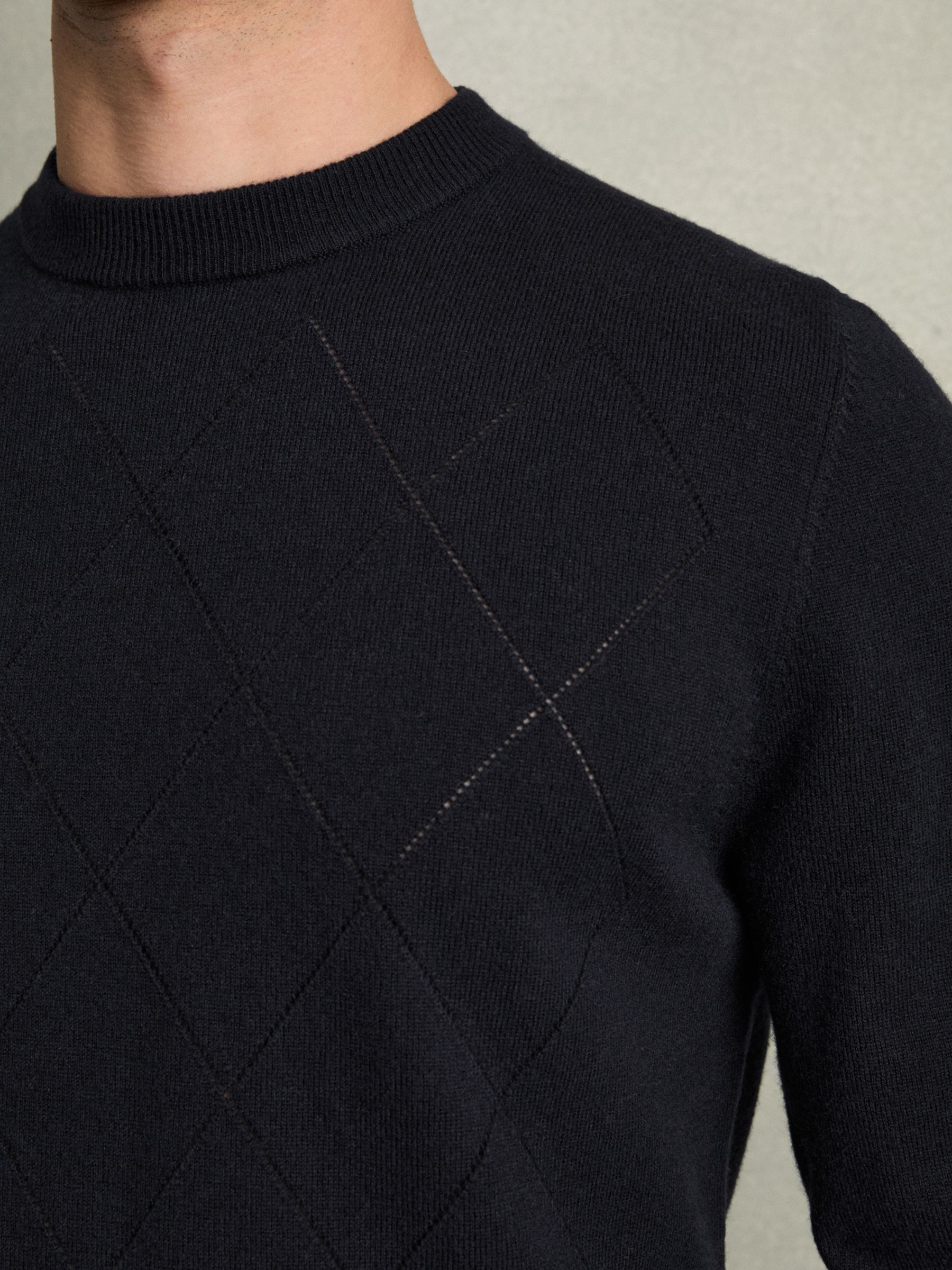 Wool Argyle Crew-Neck Jumper in Navy - Image 4 of 7