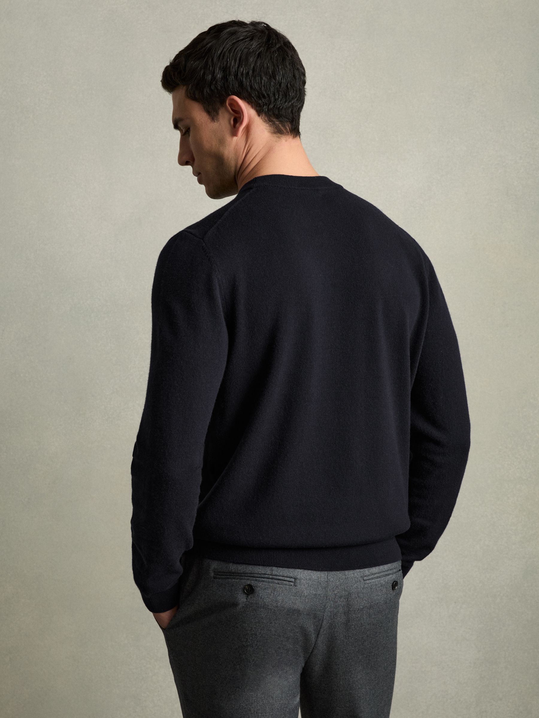 Wool Argyle Crew-Neck Jumper in Navy - Image 5 of 7