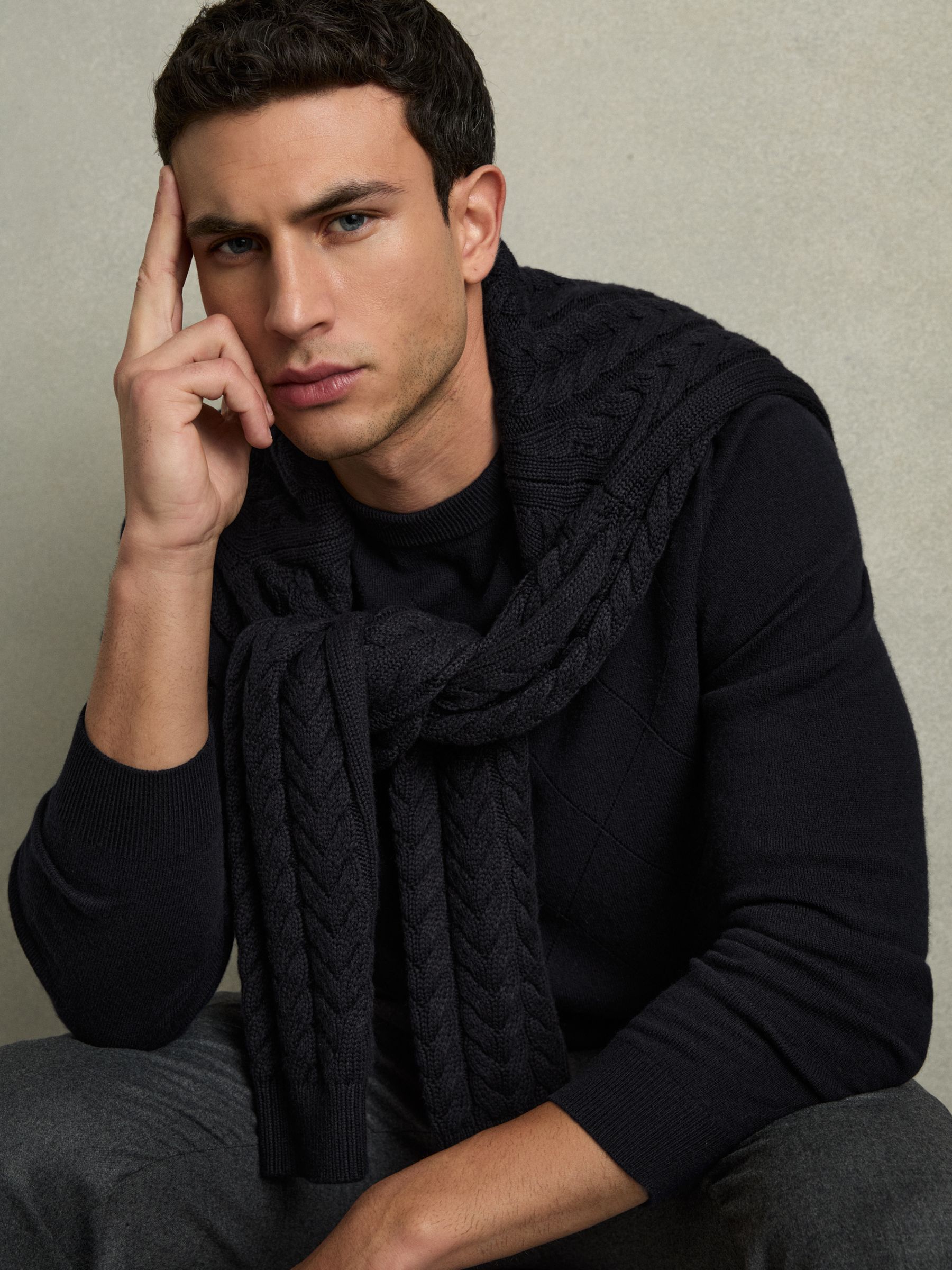 Wool Argyle Crew-Neck Jumper in Navy - Image 6 of 7