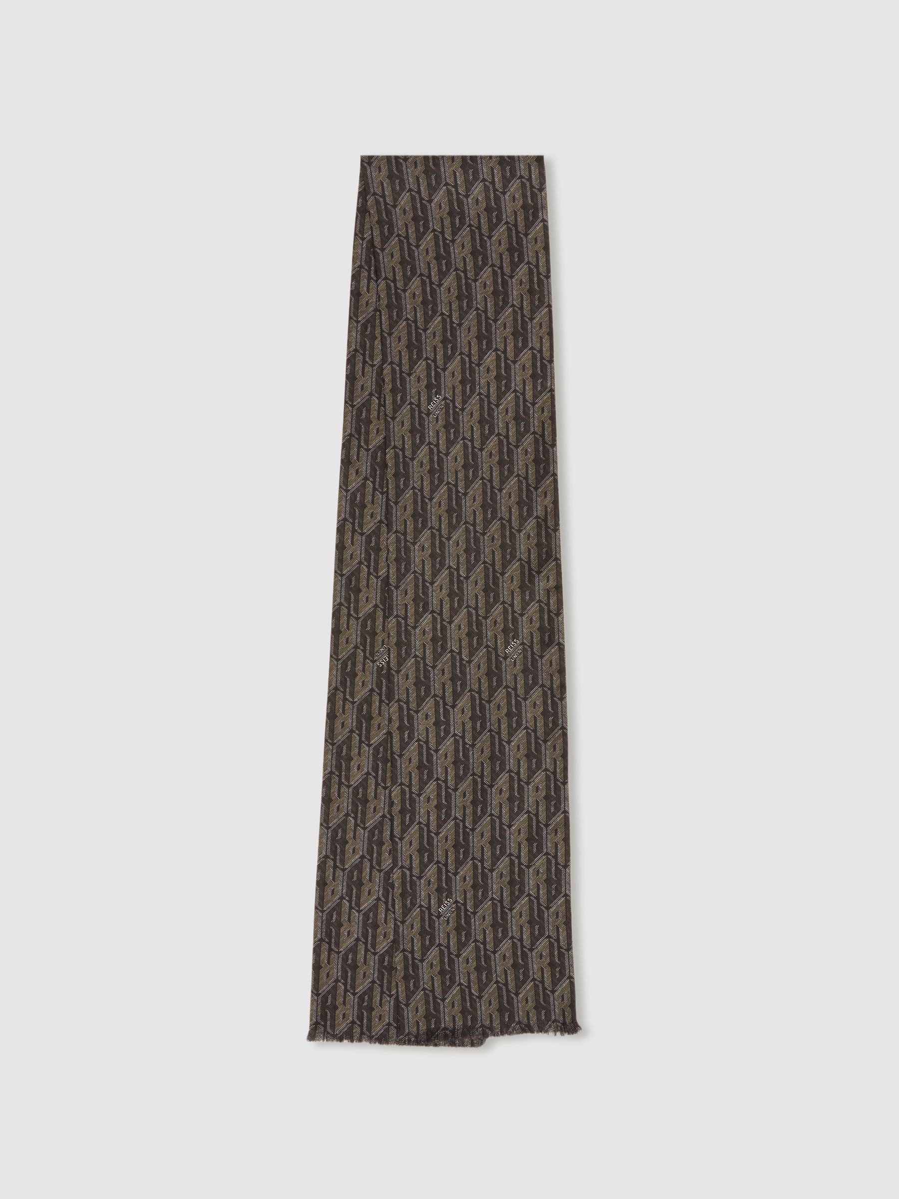 Silk-Twill Monogram-Jacquard Dress Scarf in Dark Multi - Image 1 of 5