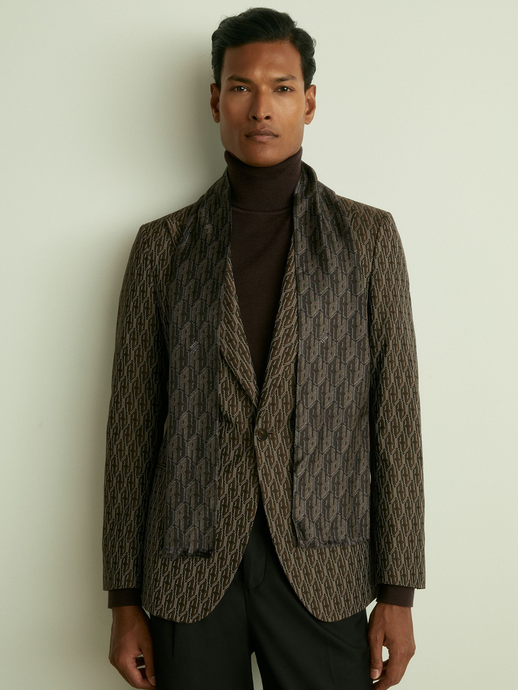 Silk-Twill Monogram-Jacquard Dress Scarf in Dark Multi - Image 2 of 5