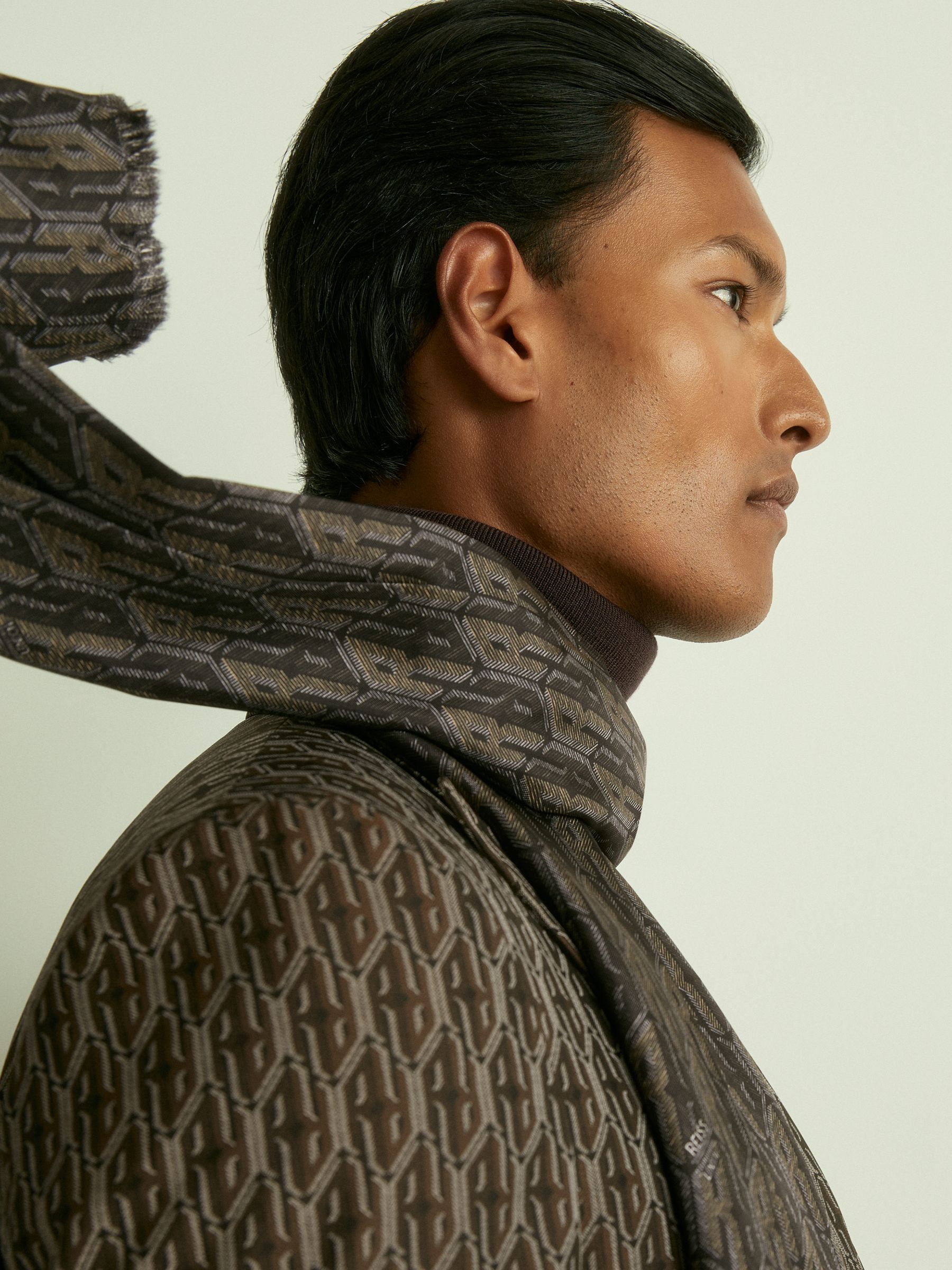 Silk-Twill Monogram-Jacquard Dress Scarf in Dark Multi - image 2