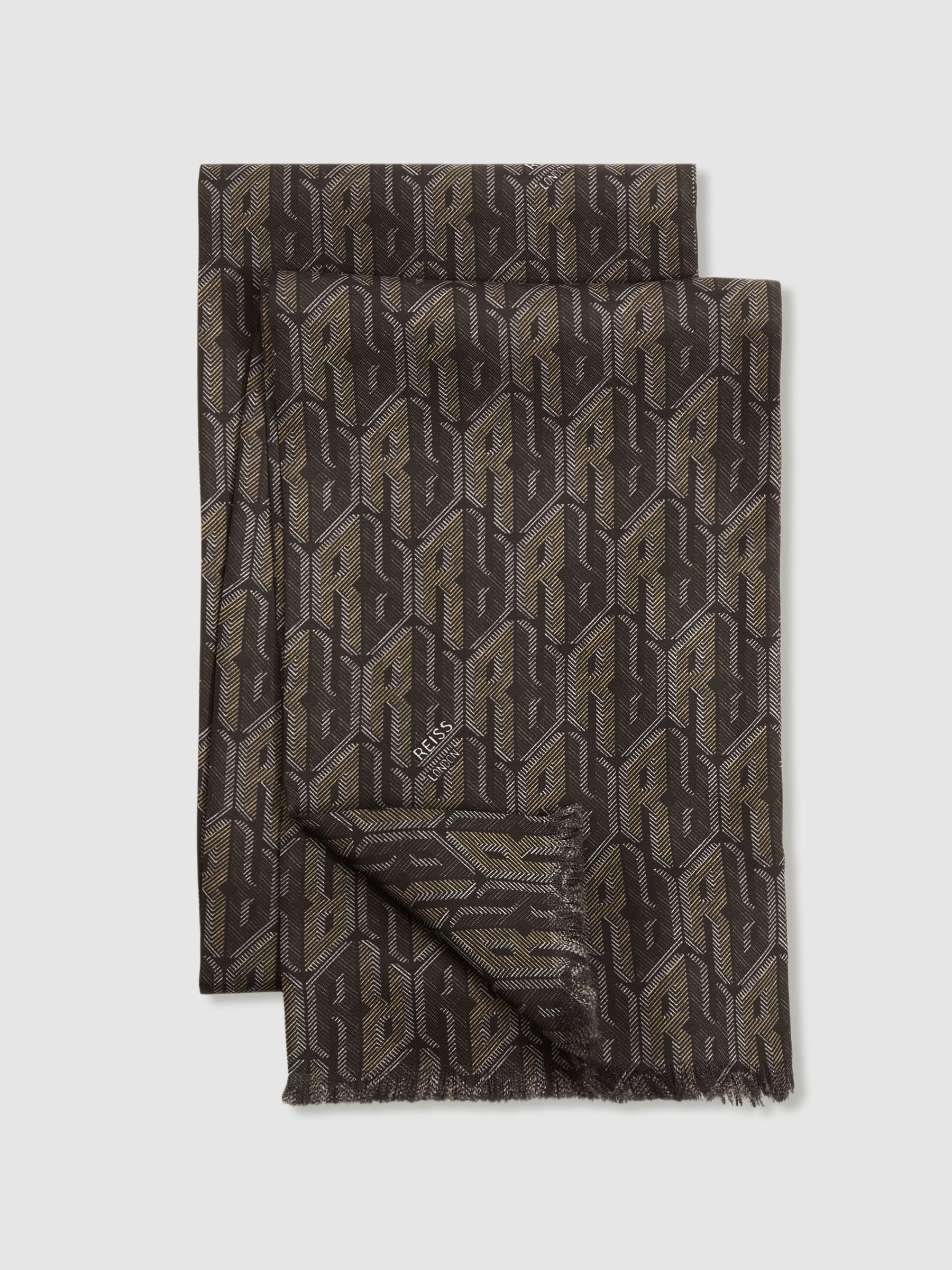 Silk-Twill Monogram-Jacquard Dress Scarf in Dark Multi - Image 4 of 5