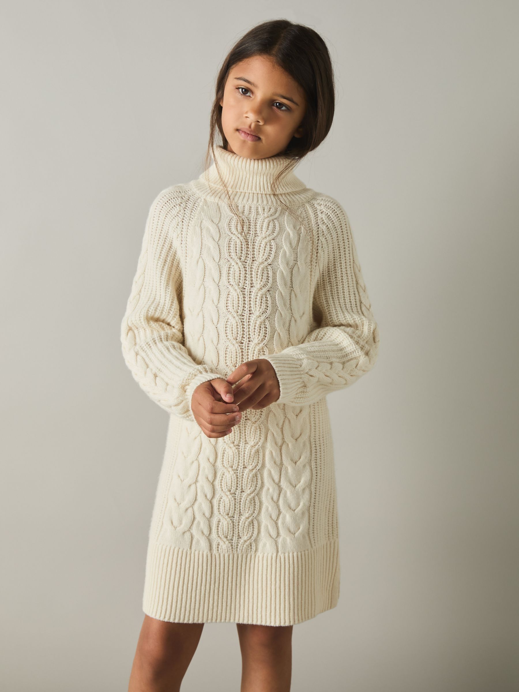 jumper dress cream womens Knitted Roll Neck Jumper Dress in CREAM