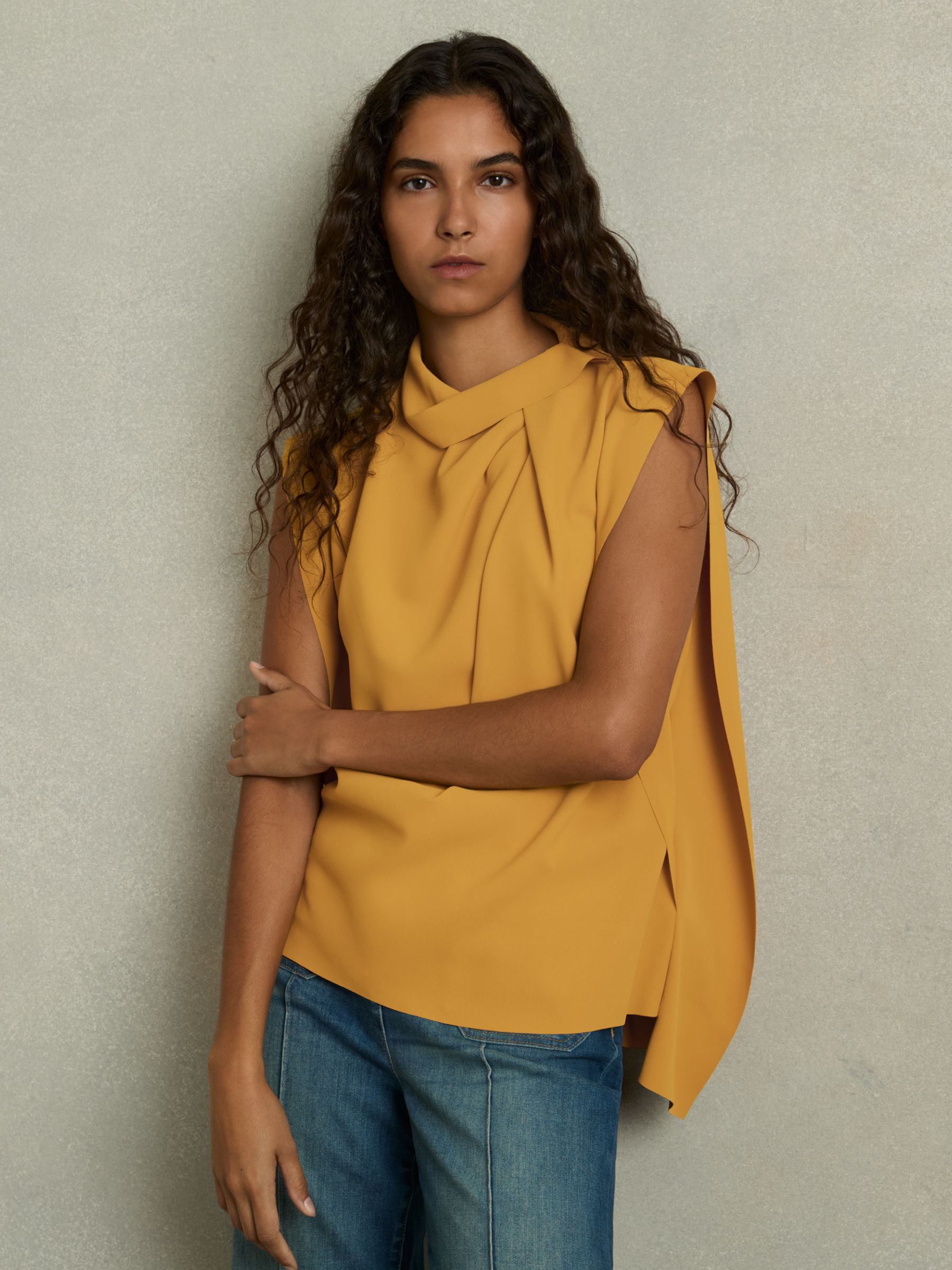 Drape-Neck Shell Top in Yellow - Image 1 of 6