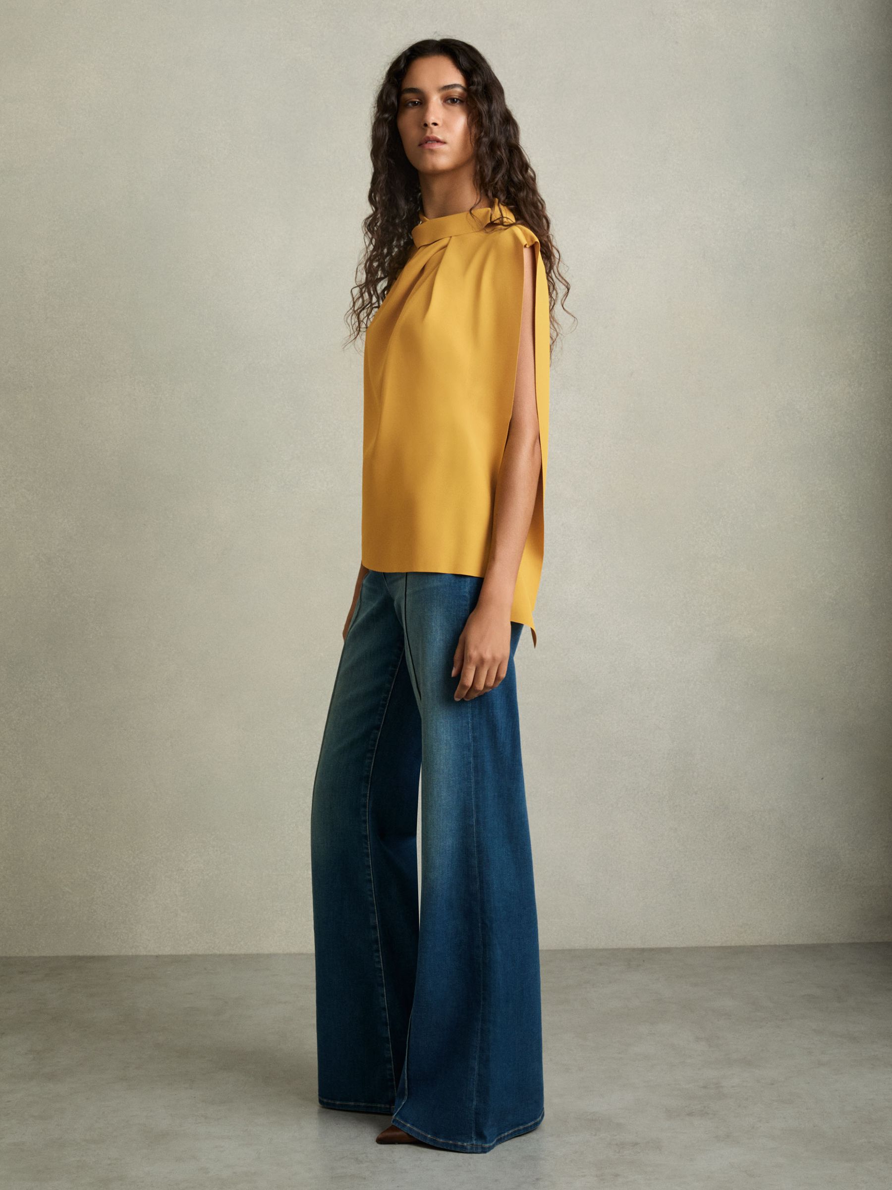 Drape-Neck Shell Top in Yellow - Image 3 of 6