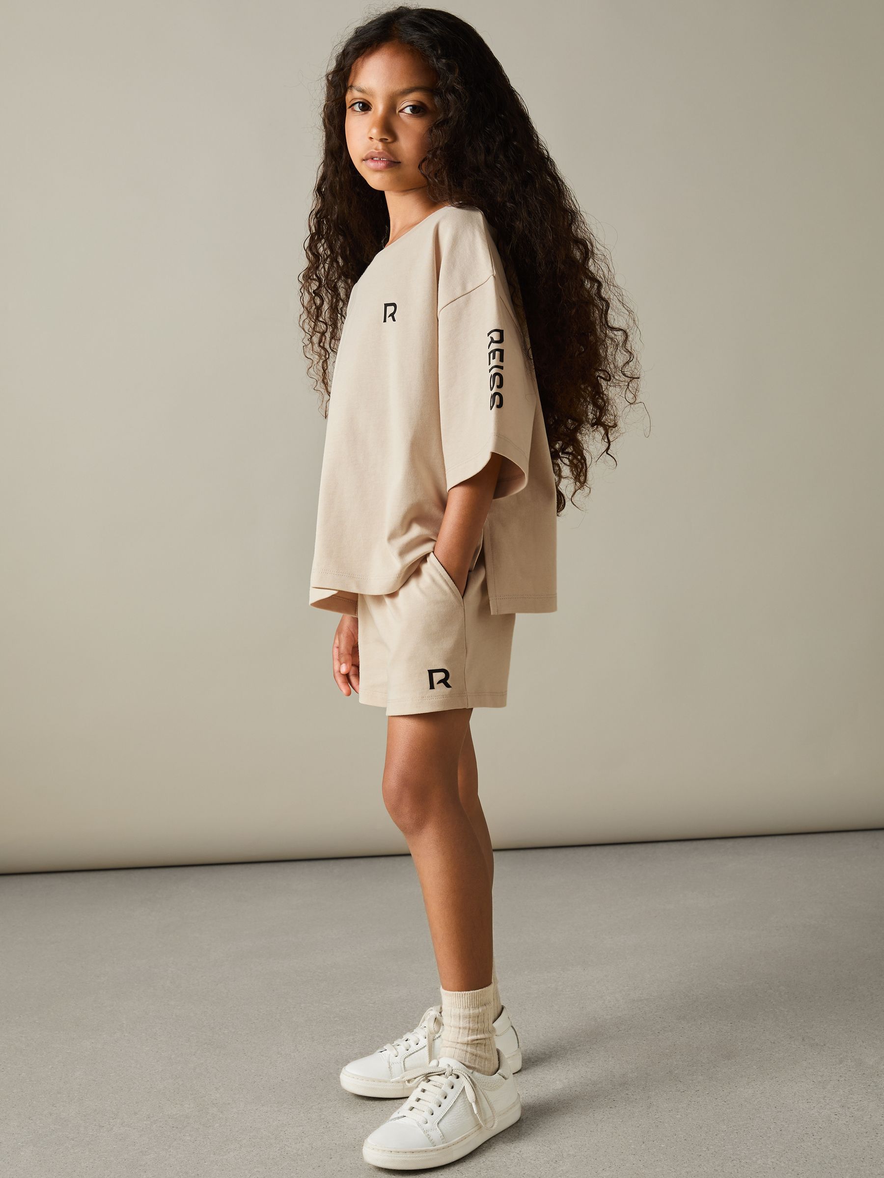 9-13 yrs Cotton-Jersey T-shirt and Shorts Set in Stone - Image 3 of 5