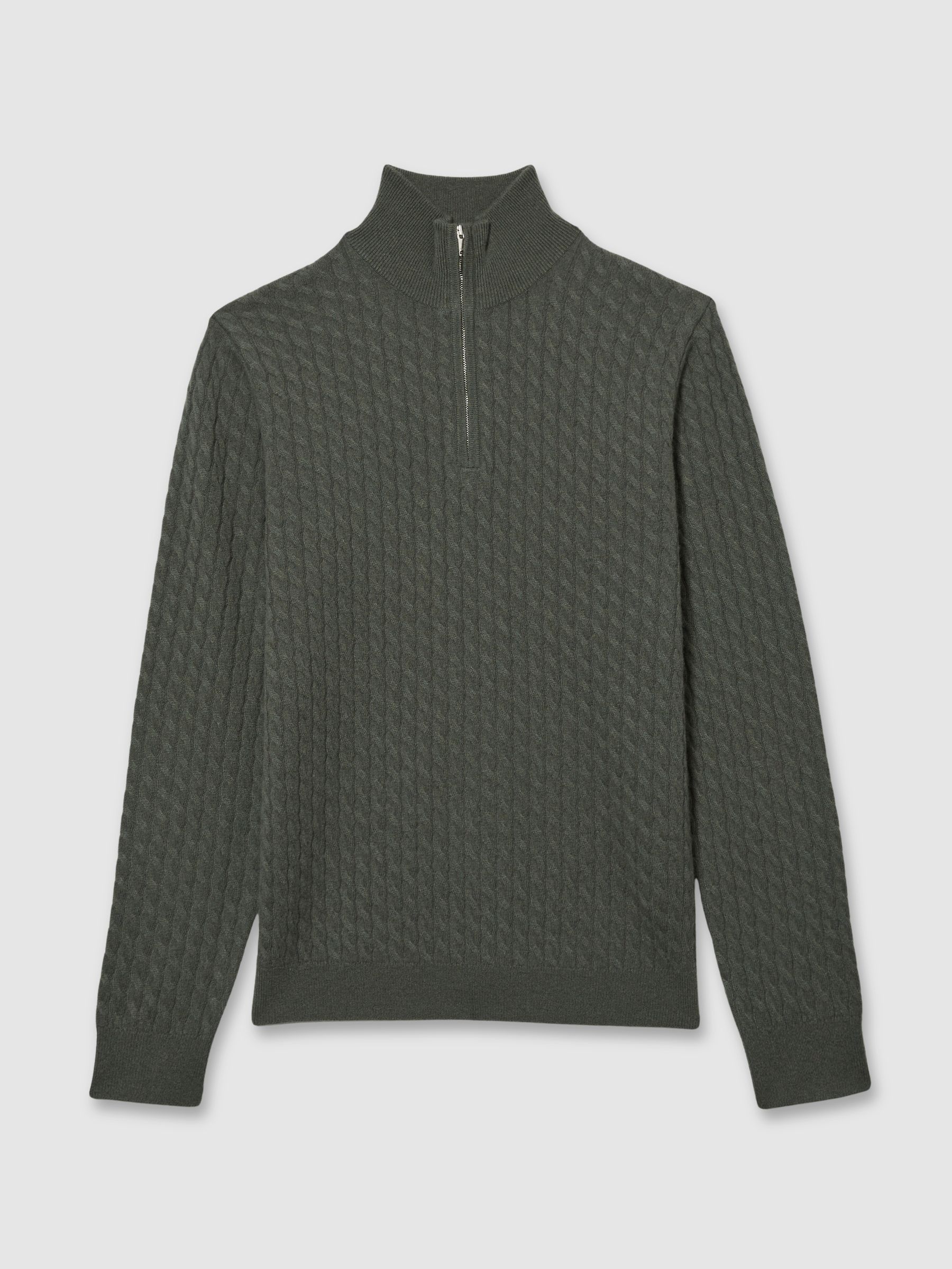 Atelier Cabled-Cashmere Zip-Neck Jumper in Military Green - Image 2 of 5