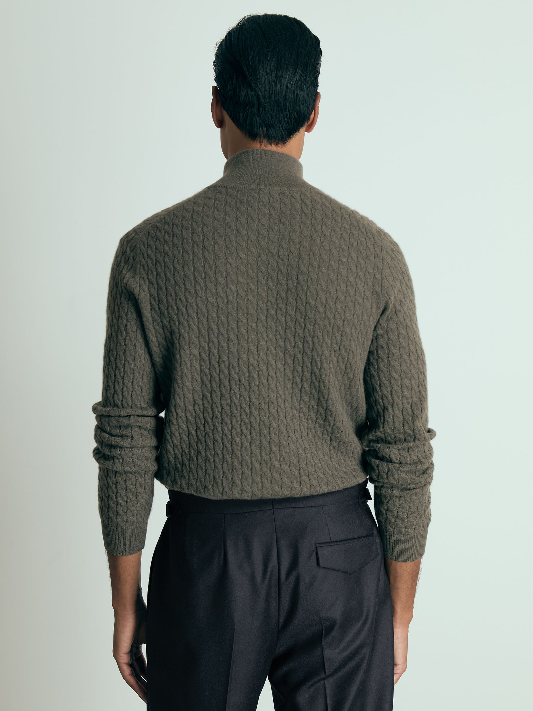 Atelier Cabled-Cashmere Zip-Neck Jumper in Military Green - Image 4 of 5