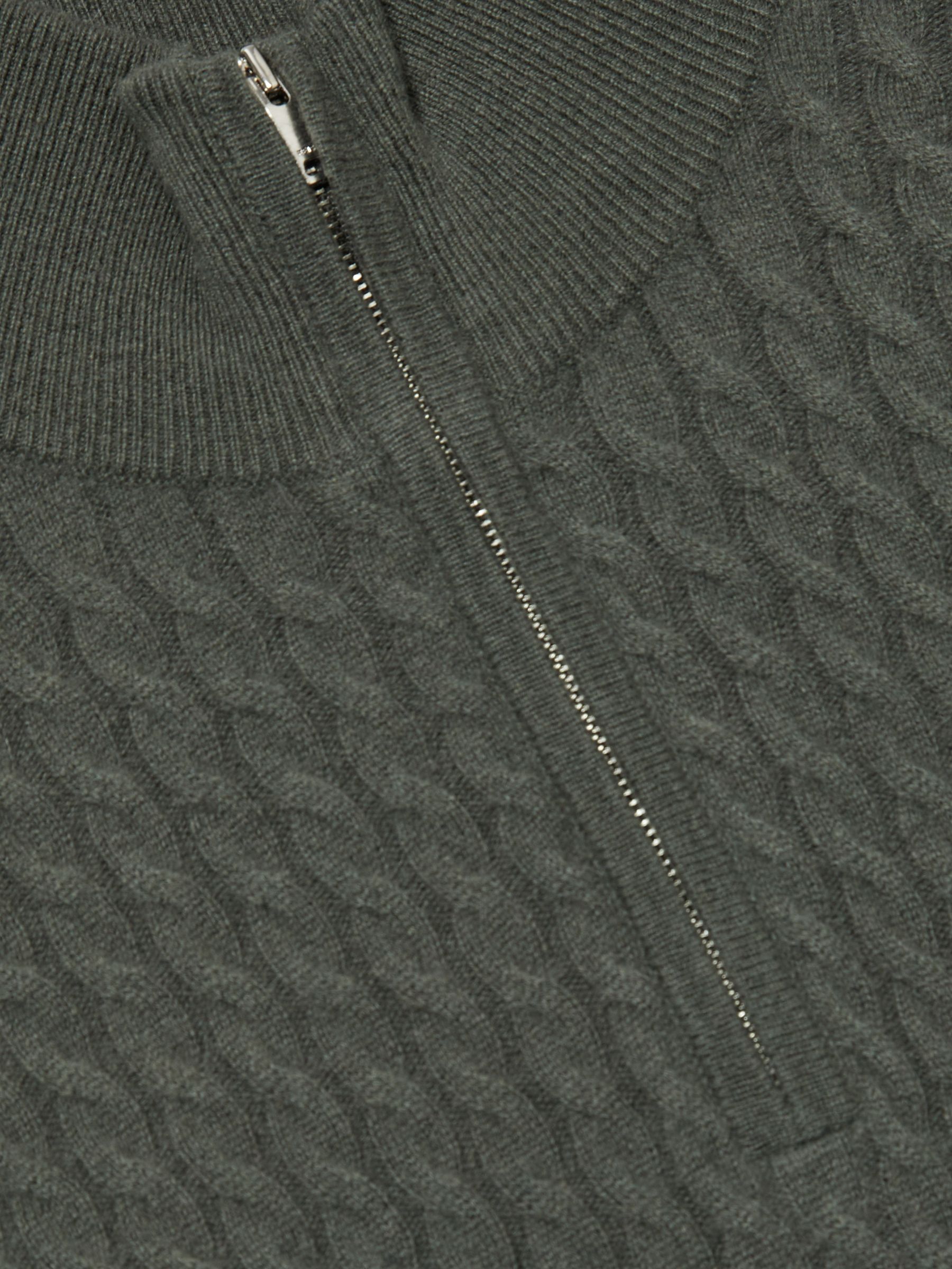Atelier Cabled-Cashmere Zip-Neck Jumper in Military Green - Image 5 of 5
