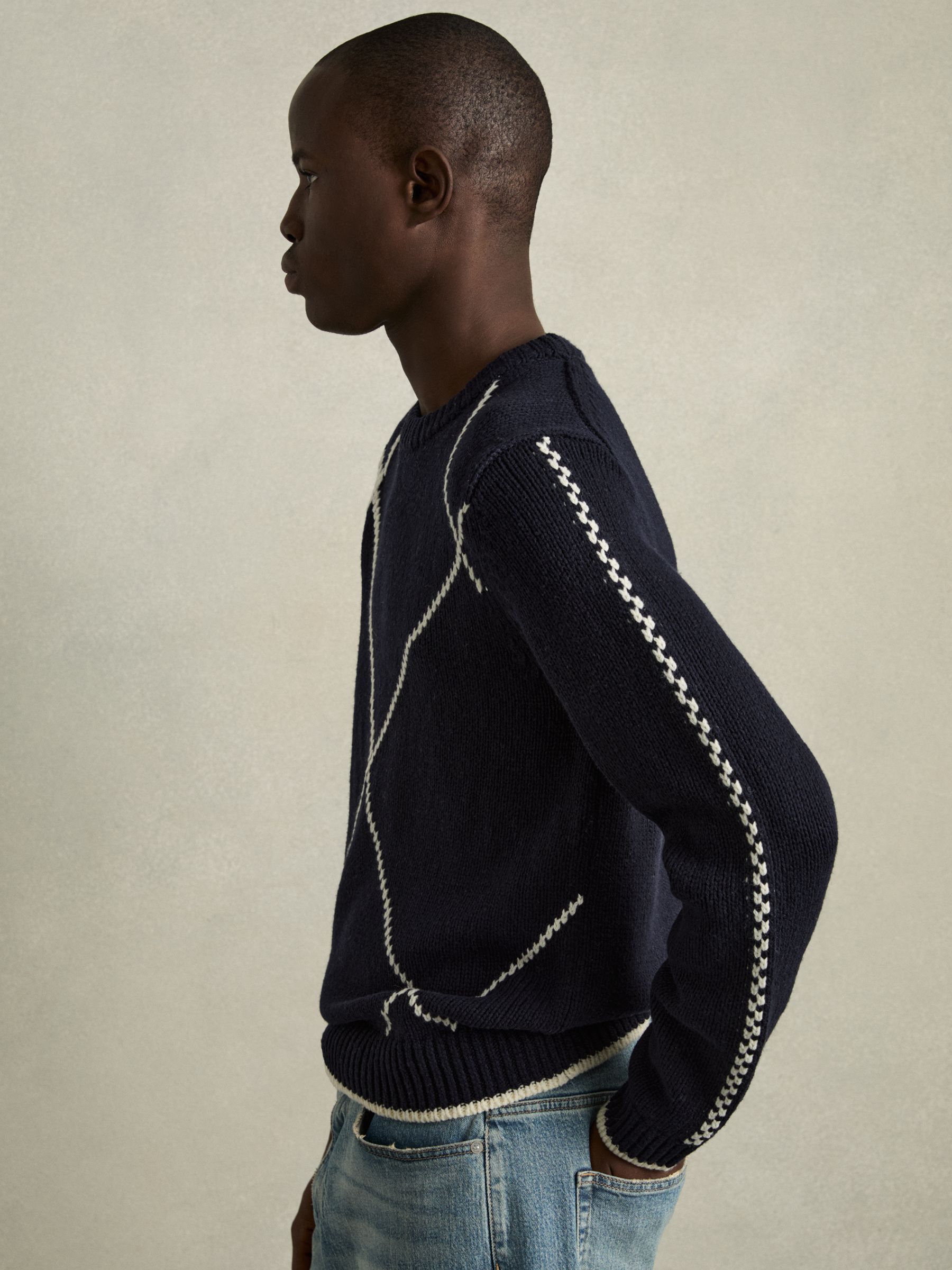 Wool-Blend Embroidered Jumper in Navy/White - Image 1 of 6