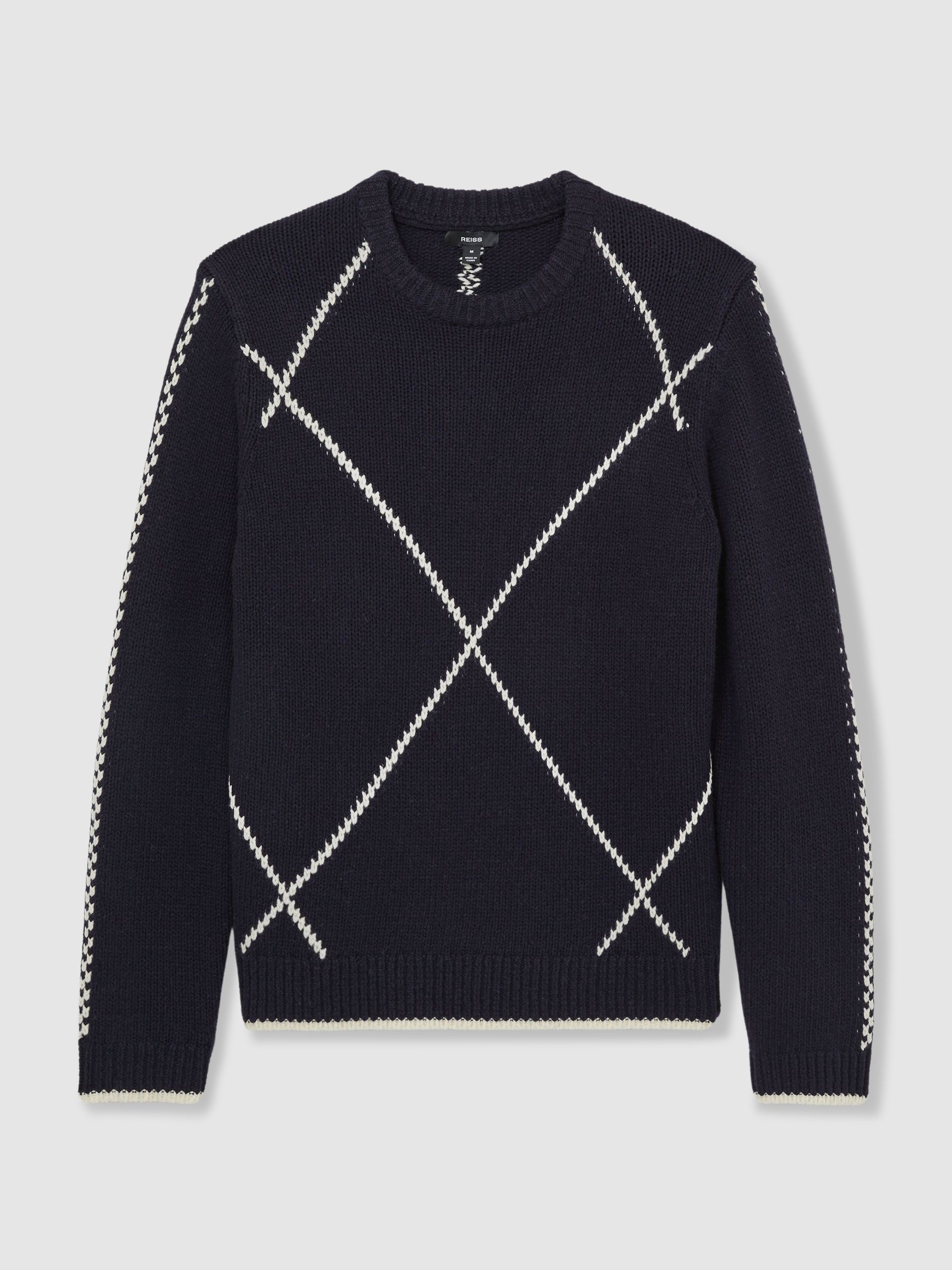 Wool-Blend Embroidered Jumper in Navy/White - Image 2 of 6