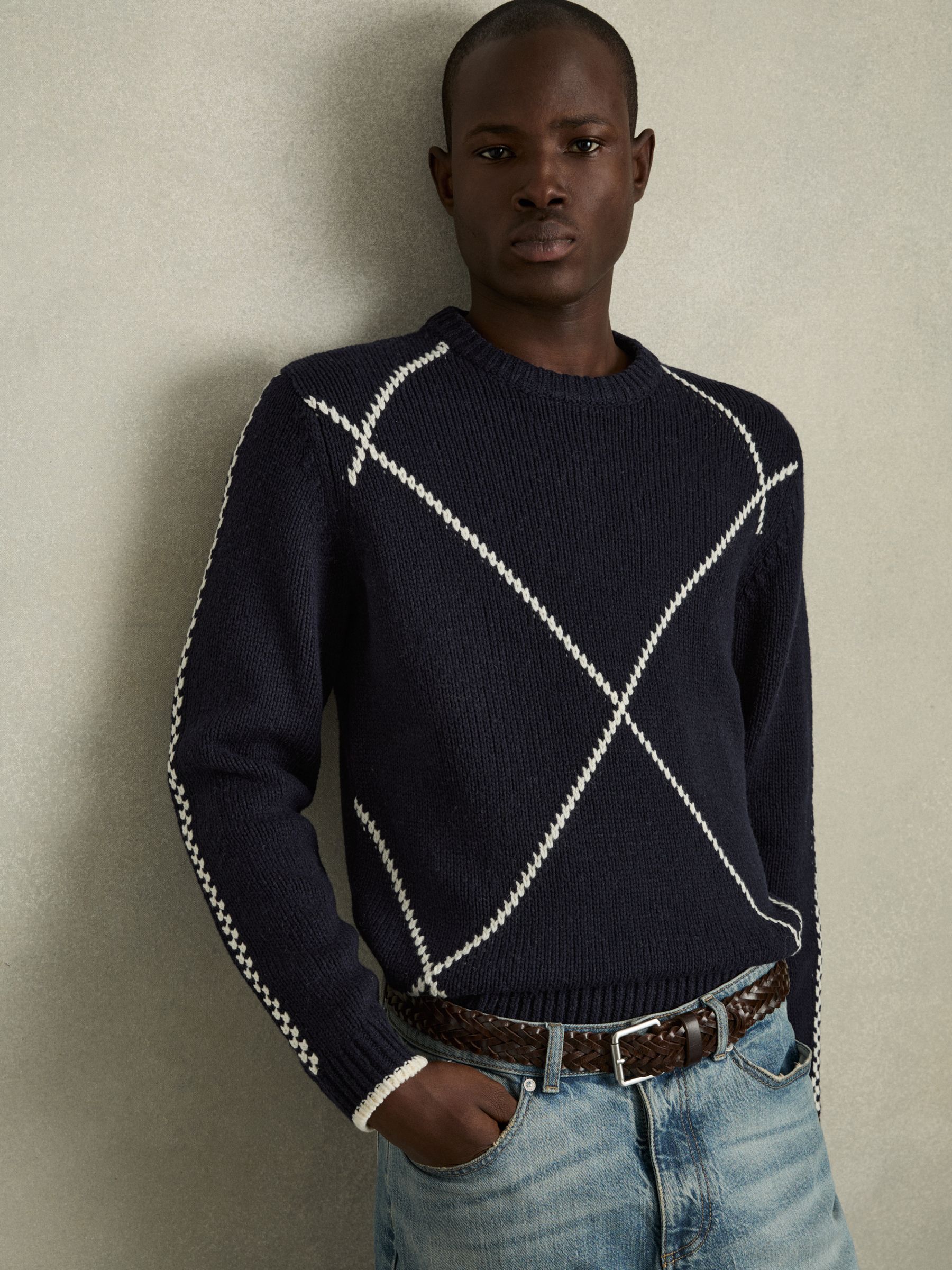 Wool-Blend Embroidered Jumper in Navy/White - Image 3 of 6