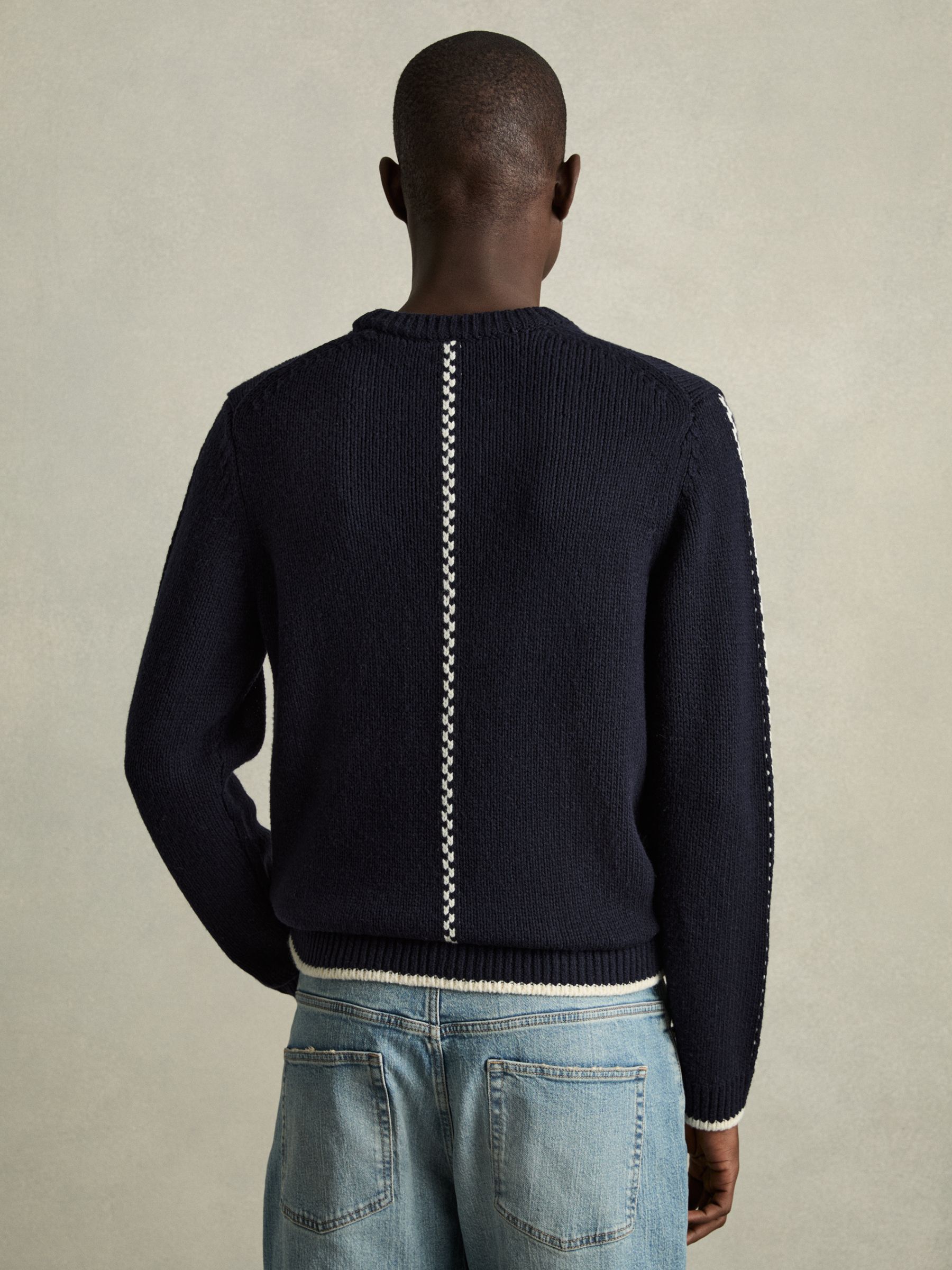 Wool-Blend Embroidered Jumper in Navy/White - Image 5 of 6