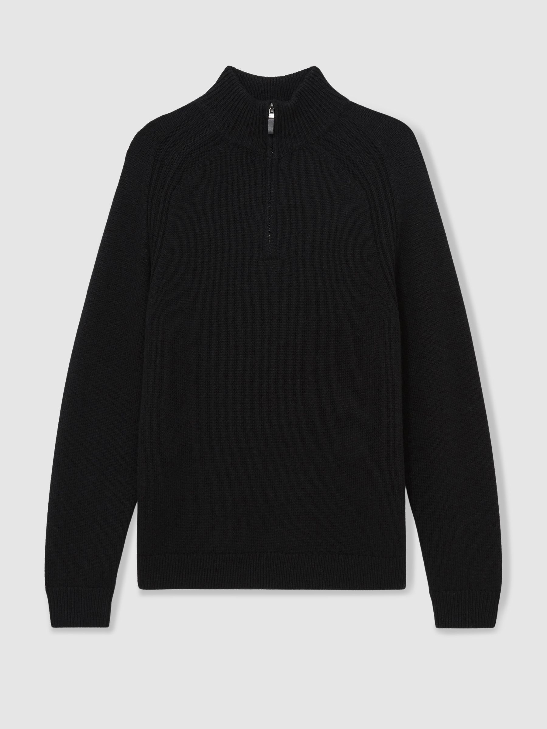 Wool-Blend Ridge-Seam Half-Zip Jumper in All Black - Image 2 of 6